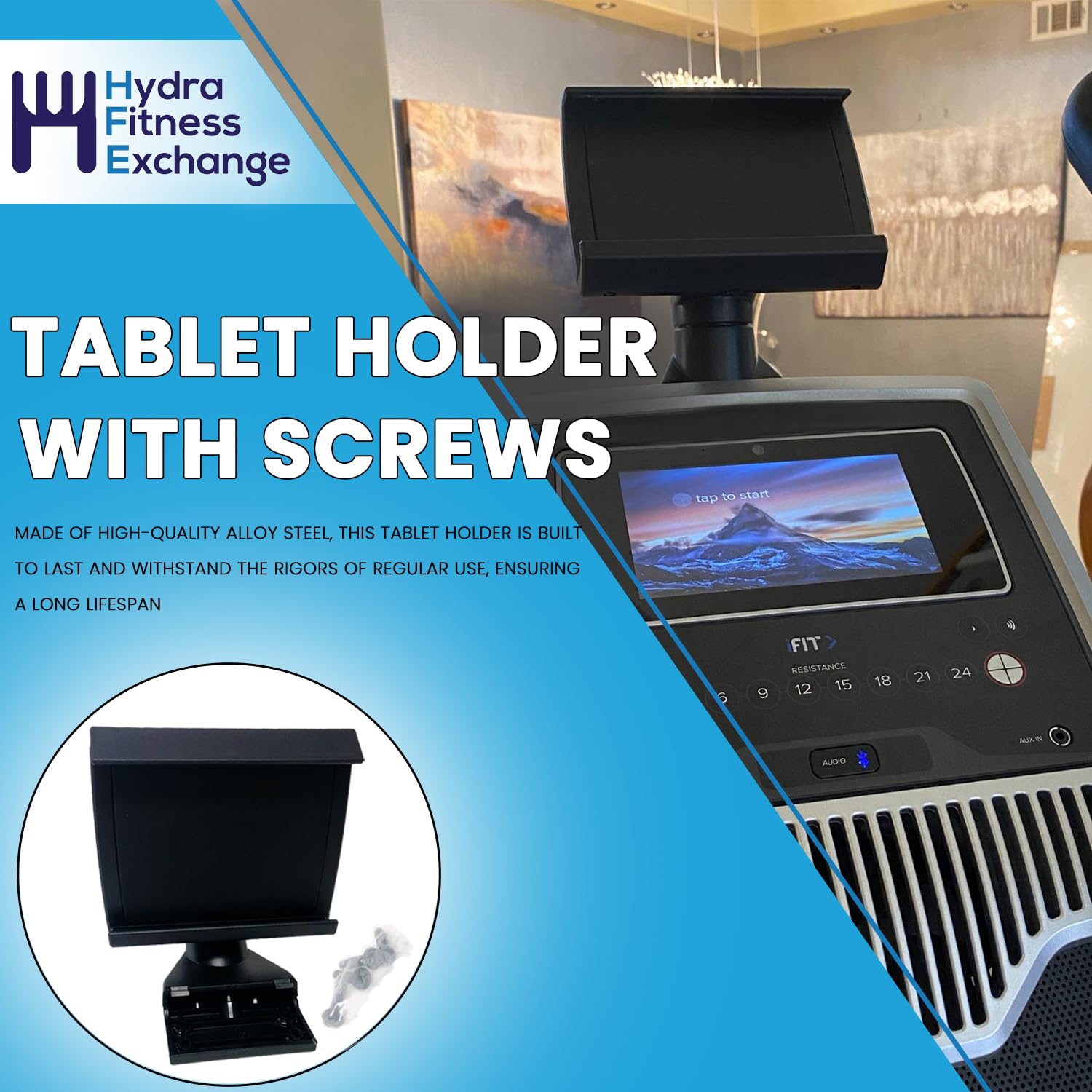 Hydra Fitness Exchange Tablet Holder with Screws 410314 - Compatible with 1750 NTL141190 Treadmill - Perfect for Watching Videos & Tracking Workouts While Running