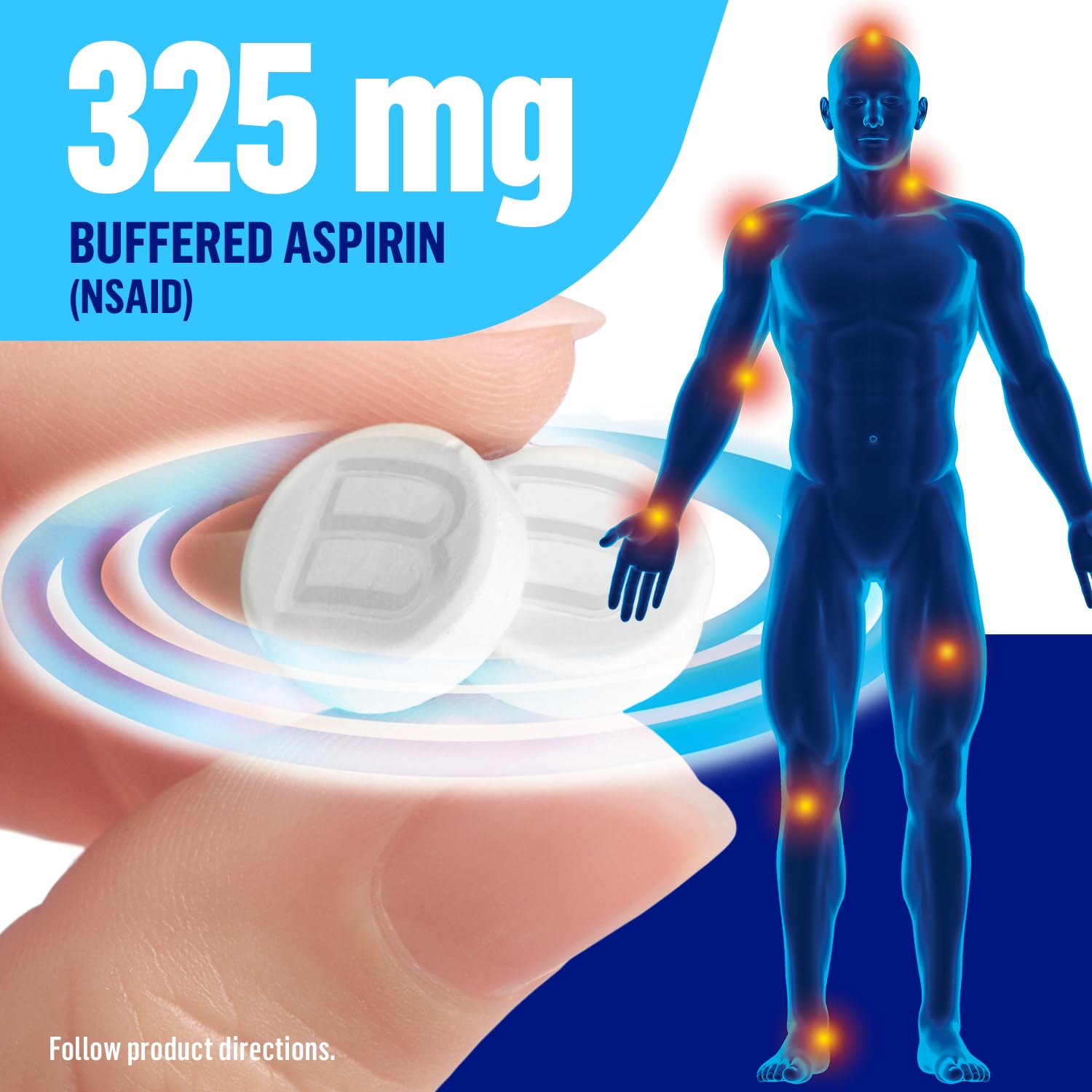 Bufferin Aspirin 325mg Pain Reliever & Fever Reducer - 130 Coated Tablets (3 Pack) for Adults | Headache, Back Pain, Arthritis & Muscle Relief with Buffering Agents | Perfect for Home, Office & Travel First Aid Kits