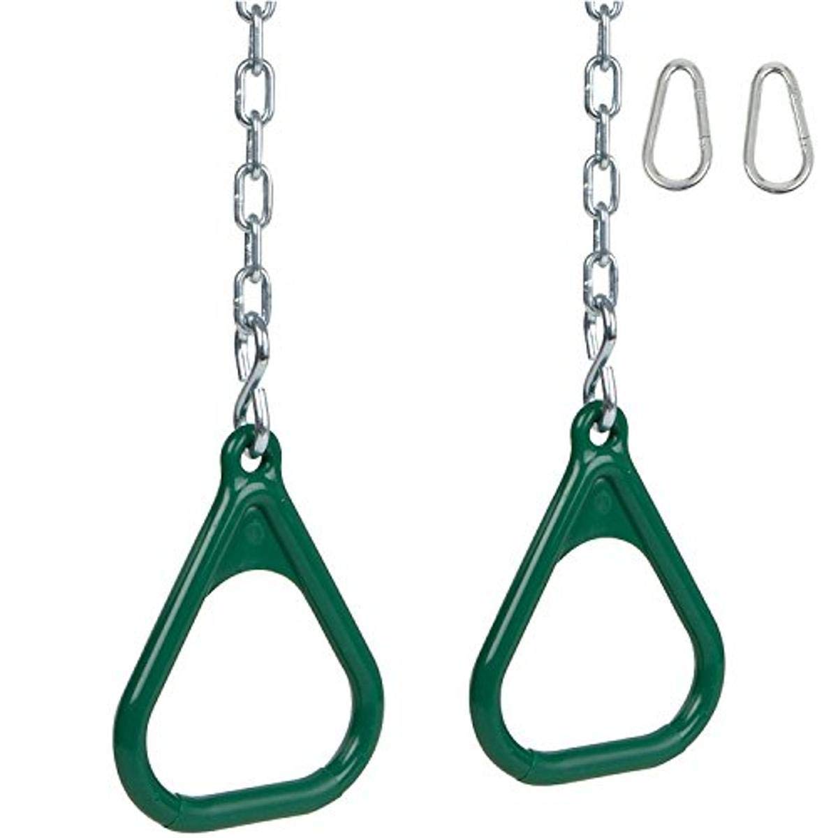 Premium Swing Set Accessories - Heavy Duty Trapeze Rings & Chains with SSS Logo Sticker (Green) | Outdoor Playground Equipment for Kids Backyard, Park & School Play Areas