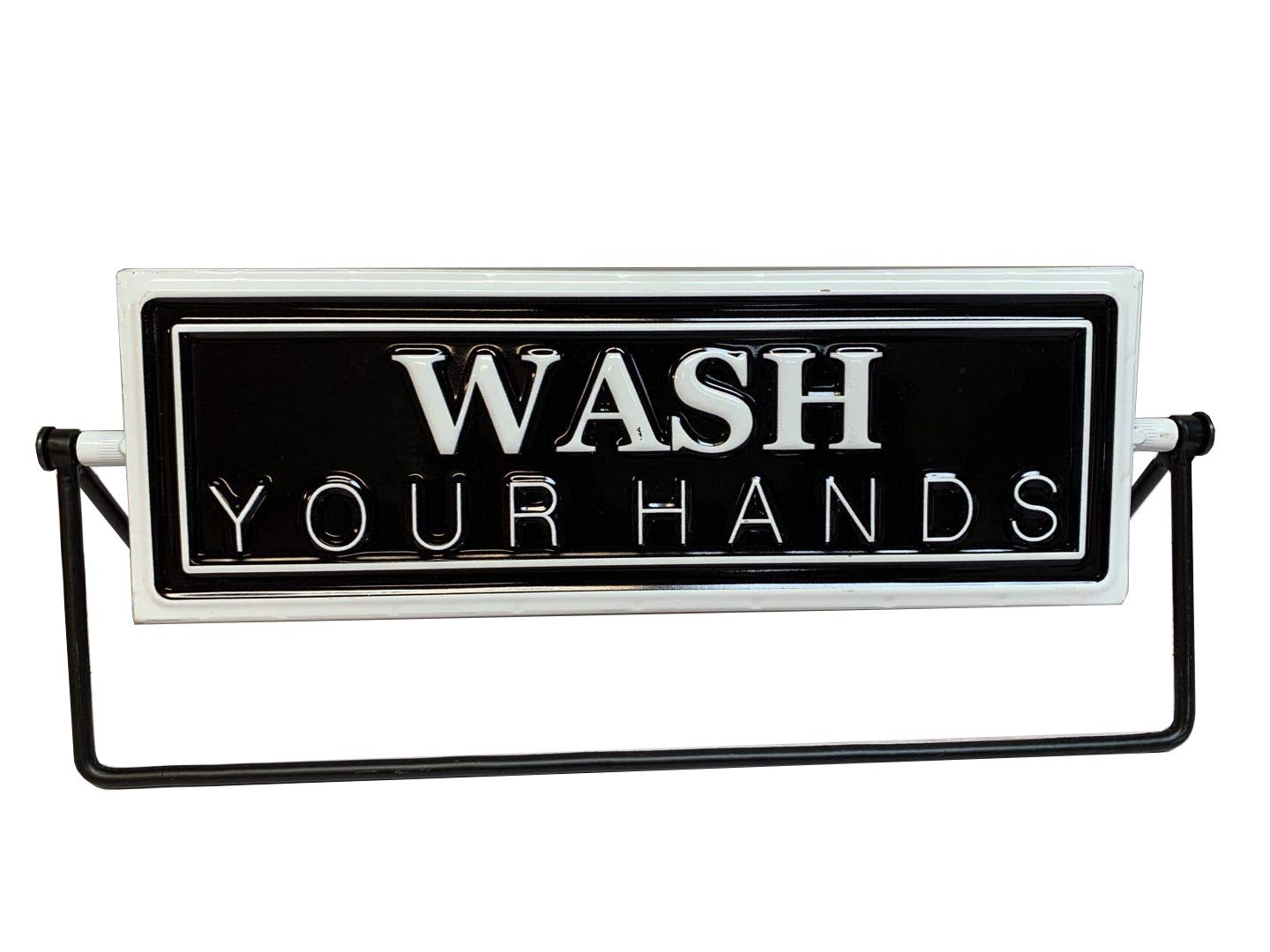 Parisloft Swivel Metal Tabletop Sign - Double-Sided Embossed Motivational Decor (Brush Your Teeth/Wash Your Hands) - Black - Perfect for Bathroom, Kitchen, Office & Home Organization