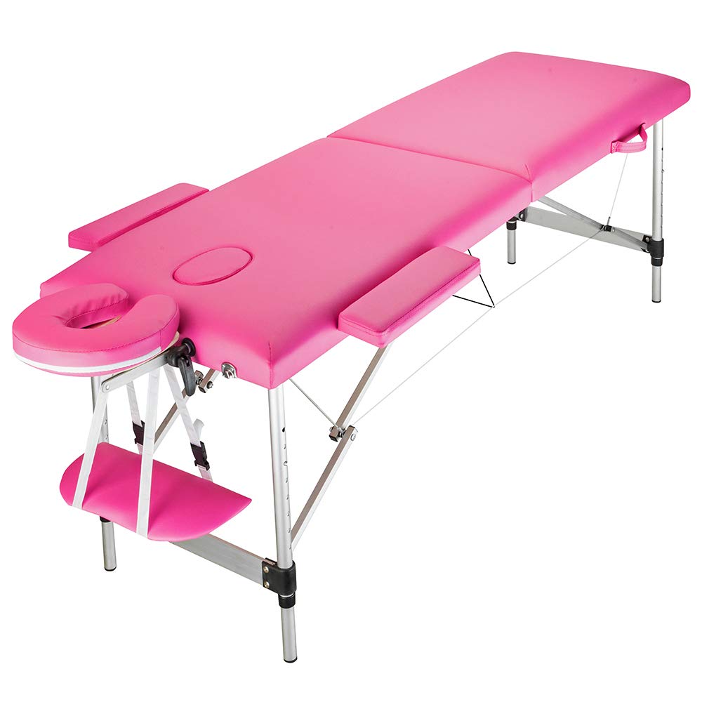 Ovovo 2-Section Folding Portable Aluminum Massage Table - 60CM Wide Pink Beauty Spa Table with Solid Structure | USA Shipping | Perfect for Home Spa, Professional Massage Therapy & Salon Treatments