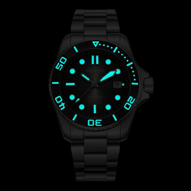 Aquatico Nautilus II Black Dive Watch - Professional Waterproof Diving Watch for Men with Rotating Bezel, Luminous Markers | Perfect for Scuba Diving, Snorkeling & Water Sports