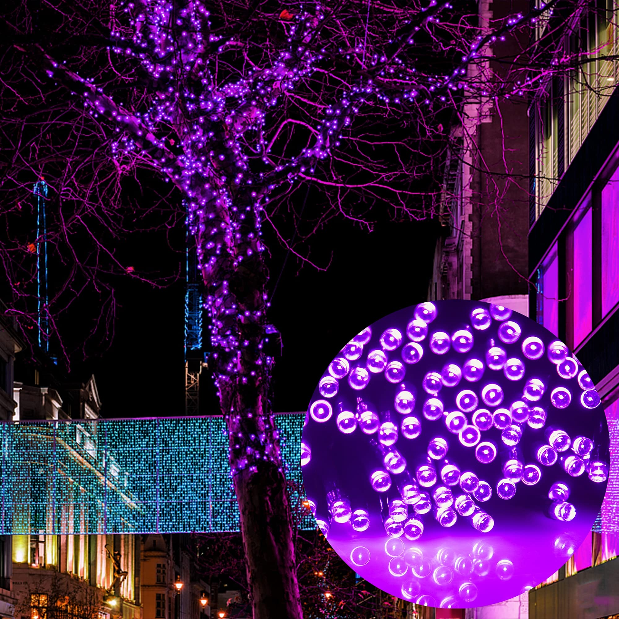 Twinkle Star 300 LED Halloween Fairy String Lights - 99 FT Outdoor Waterproof Plug-in Lights with 8 Lighting Modes | Christmas, Wedding, Party, Patio & Tree Decorations (Purple) | Perfect for Indoor/Outdoor Holiday Decor, Garden Lighting & Special Events