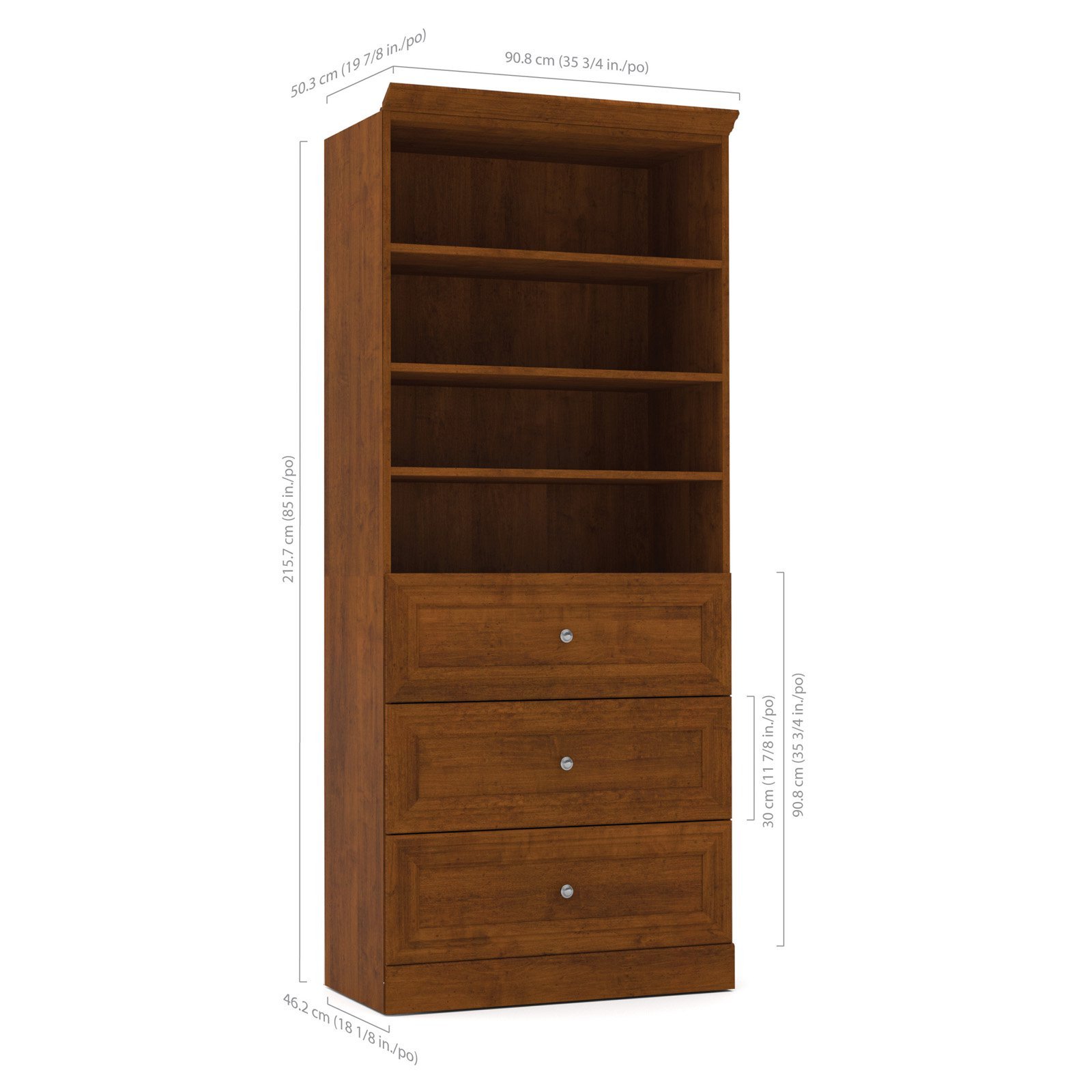 Bestar 36-inch White Closet Organizer with Drawers - Versatile Storage Solution for Bedroom, Bathroom, Pantry, Mudroom & Entryway - Perfect for Small Spaces & Home Organization (36W)