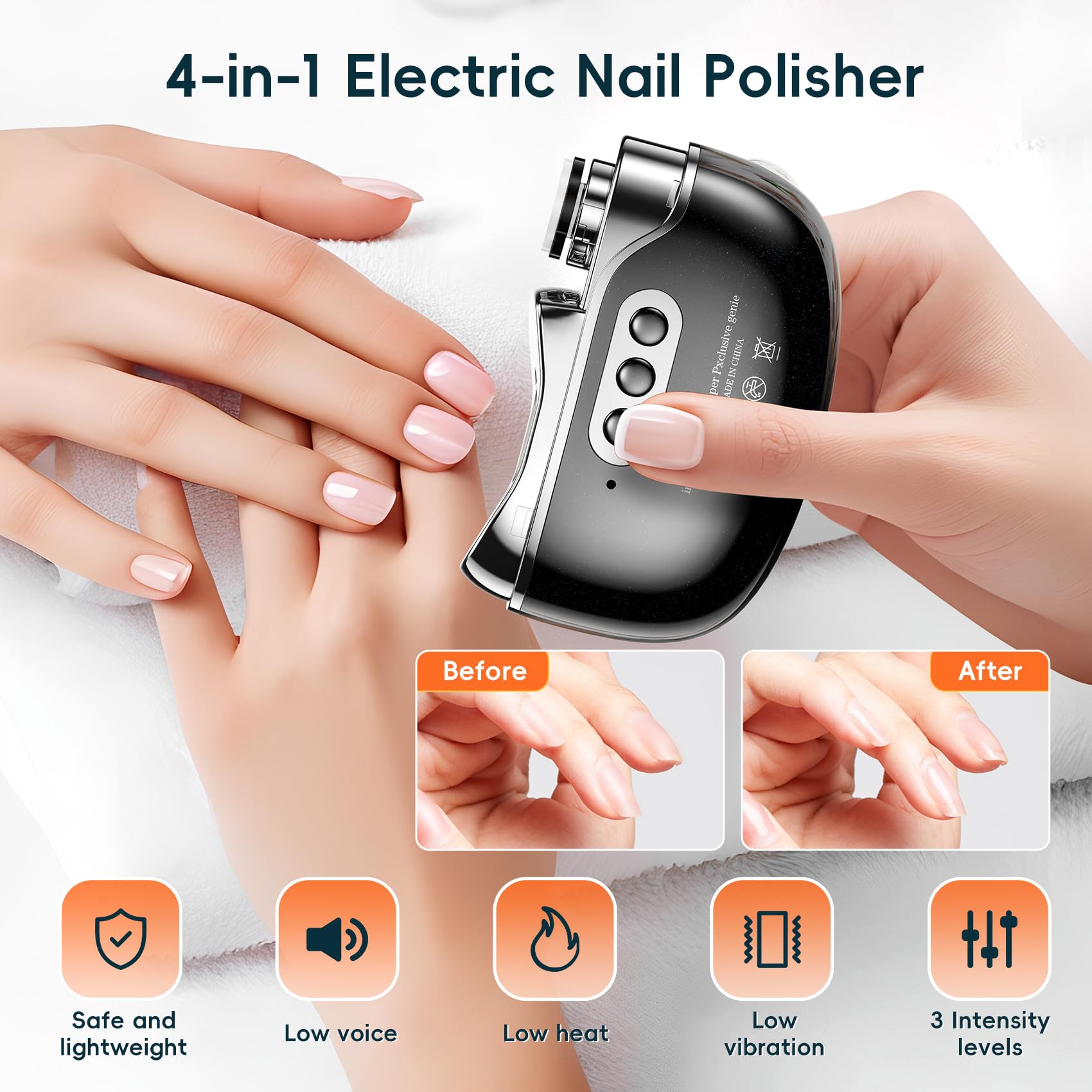 Electric Nail Clipper 3-in-1 - USB Rechargeable Automatic Nail Trimmer with LED Light, 3 Speed Settings & Storage Case - Safe Nail File for Babies, Kids & Adults - Perfect for Home, Travel & Gifts (Black)