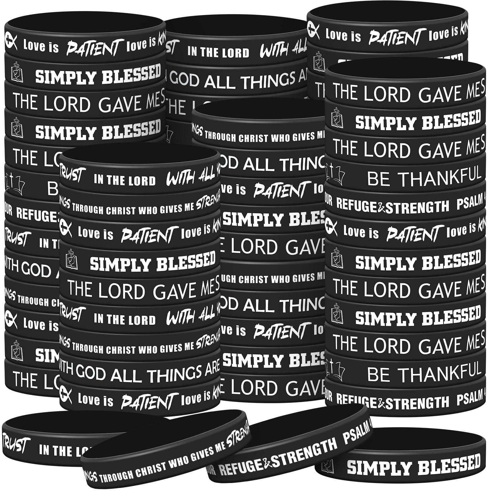 Syhood 200 Pcs Religious Silicone Bracelets Bulk - Christian Scripture Rubber Bible Verse Wristbands for Men & Women - Inspirational Spiritual Bracelets for Church Groups, Youth Events & Party Gifts (Black & White)