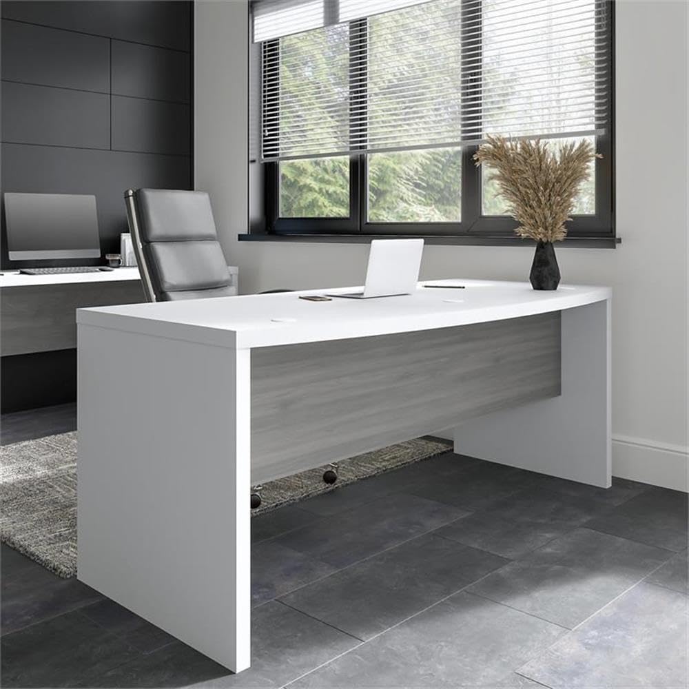 Bush Business Furniture Echo Bow Front Desk 72W - Pure White & Shiplap Gray Home Office Desk for Modern Workspace | Perfect for Small Office, Study Room or Home Office Setup