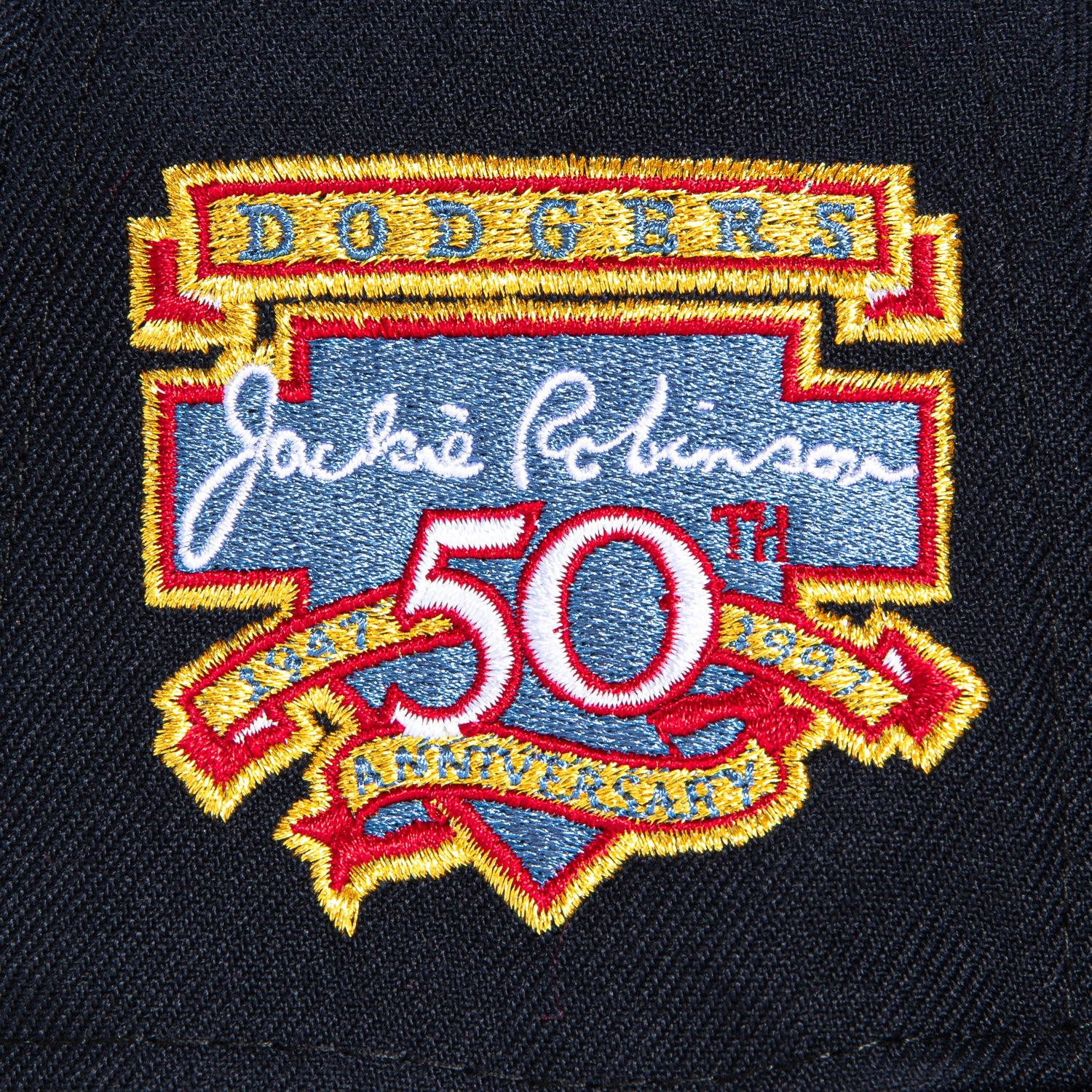 New Era 59Fifty Los Angeles Dodgers Snapback Hat - Navy with Gold Embroidered Logo & 50th Anniversary Patch - Perfect for Baseball Games, Sports Events and Streetwear Fashion