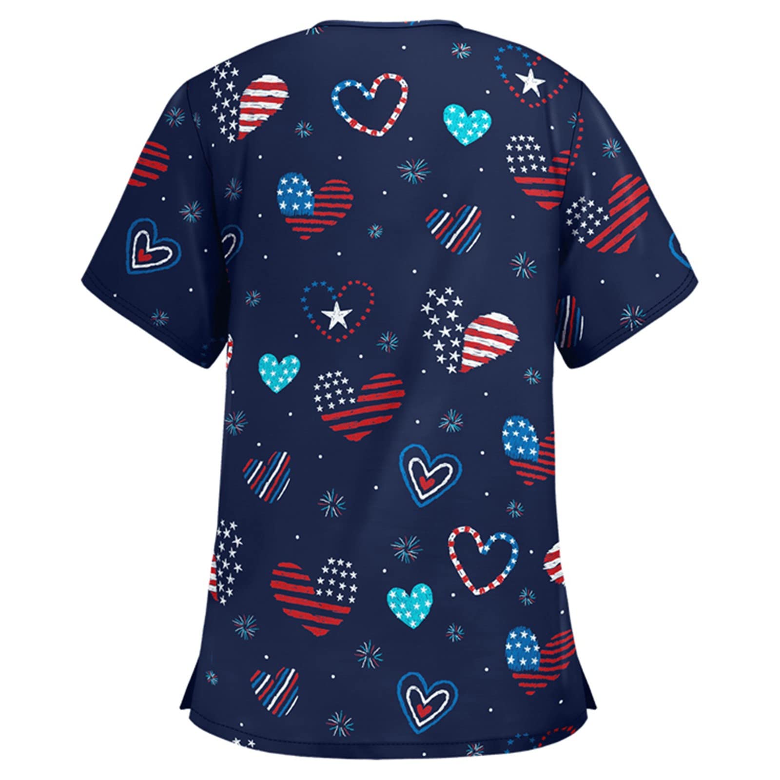 HUANKD Women's Short Sleeve V-Neck Cartoon Print Scrub Top - Easter Themed Nursing Uniform & Work T-Shirt (Sizes S-5XL) | Perfect for Nurses, Healthcare Workers & Easter Celebrations