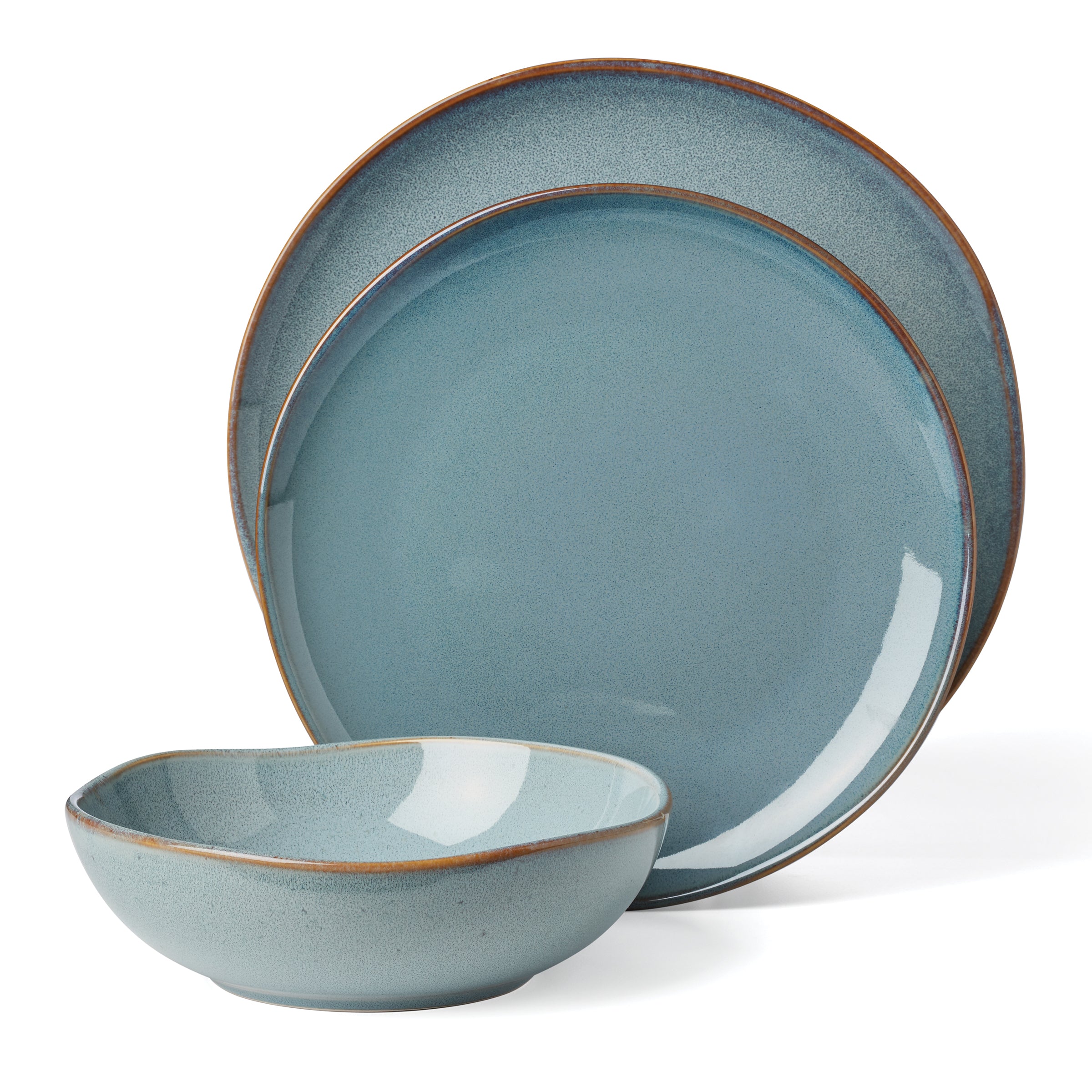 Premium Organic Shades Blue 12-Piece Dinnerware Set - Elegant Stoneware Plates, Bowls & Mugs - Perfect for Family Dinners, Entertaining & Everyday Use