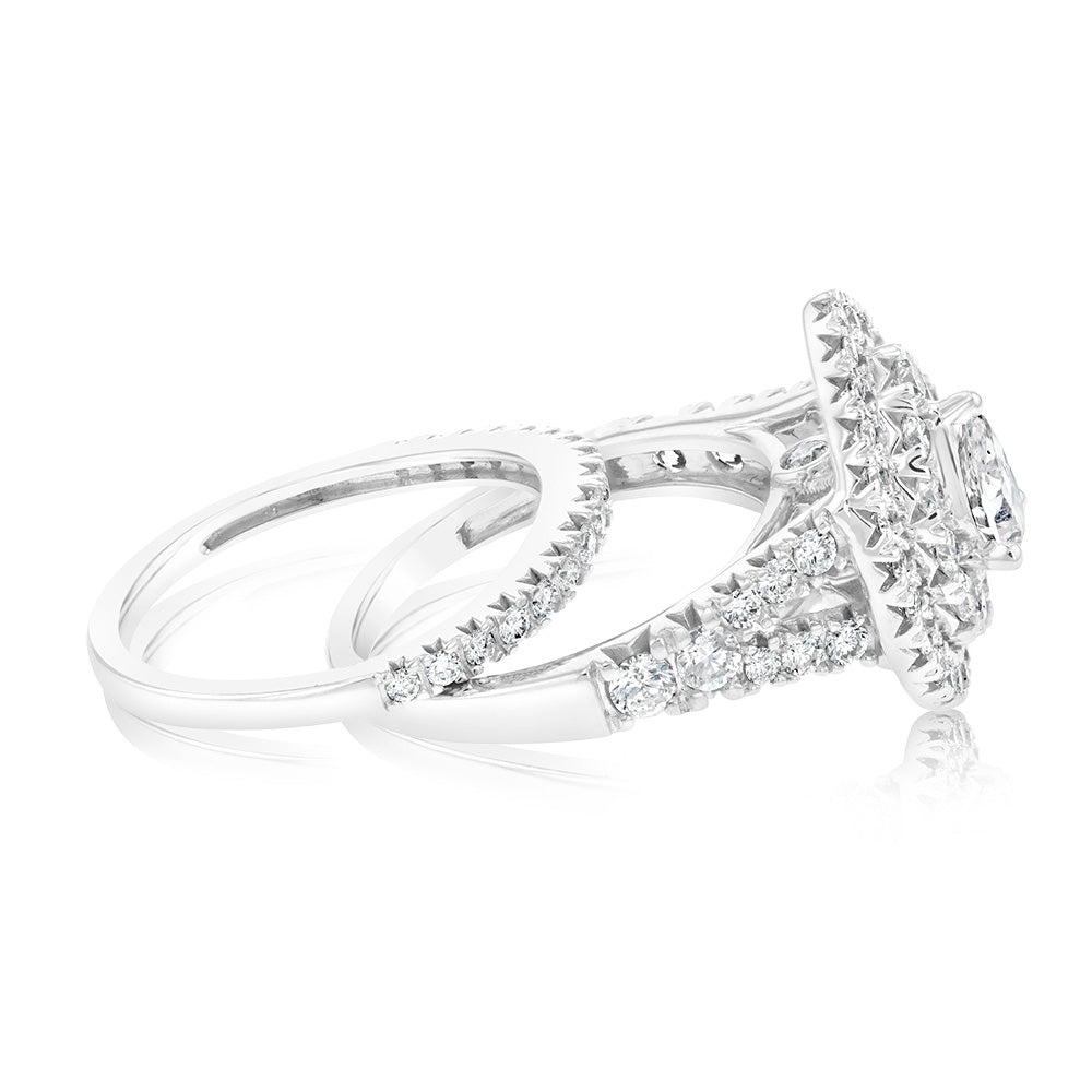 1.90 Carat Pear Cut Diamond Bridal Set in 10K White Gold – Elegant Engagement & Wedding Ring Set for Brides