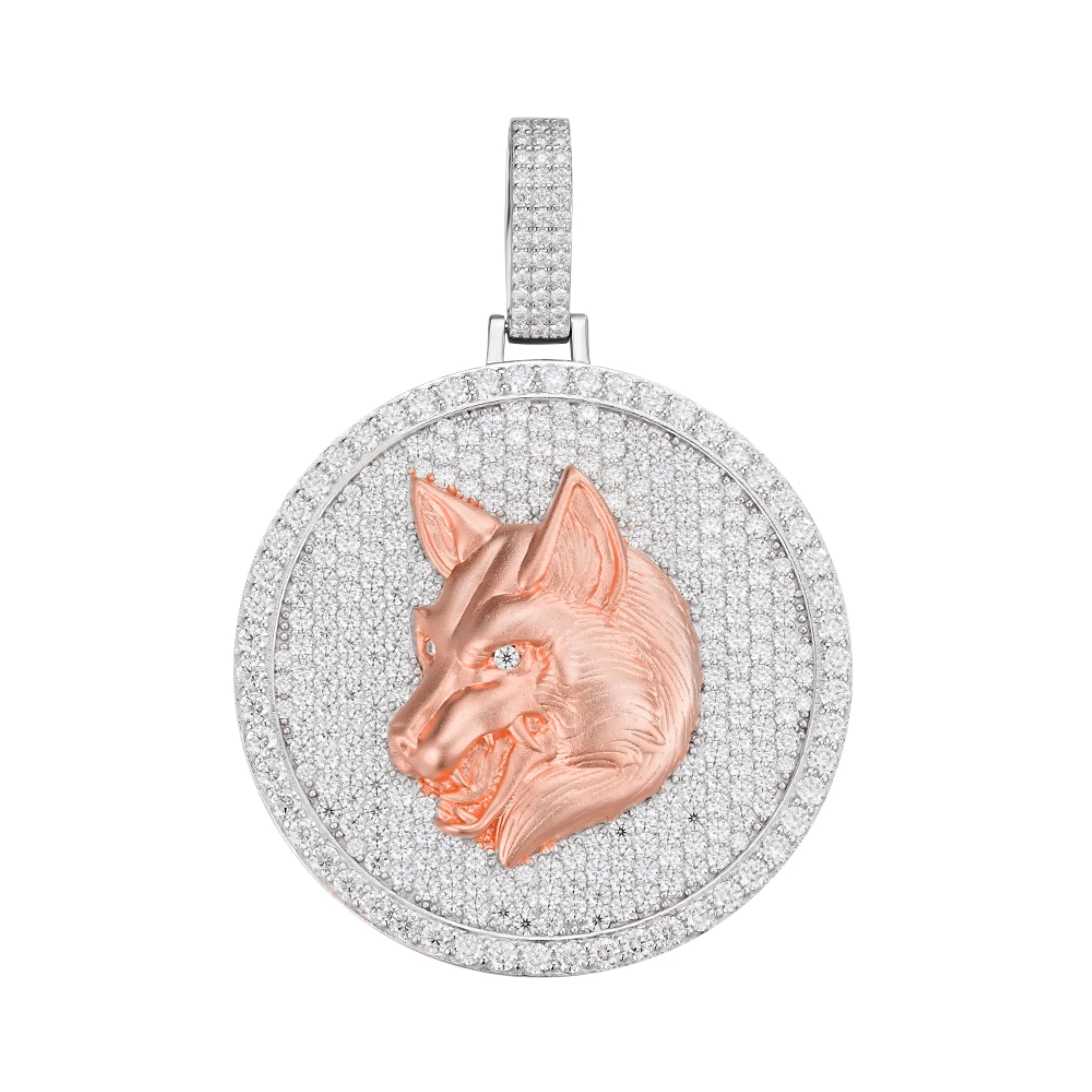 14K Two-Tone Rose Gold Wolf Pendant Necklace with Moissanite & 925 Sterling Silver Charm - Perfect for Gifts, Fashion Jewelry & Everyday Wear