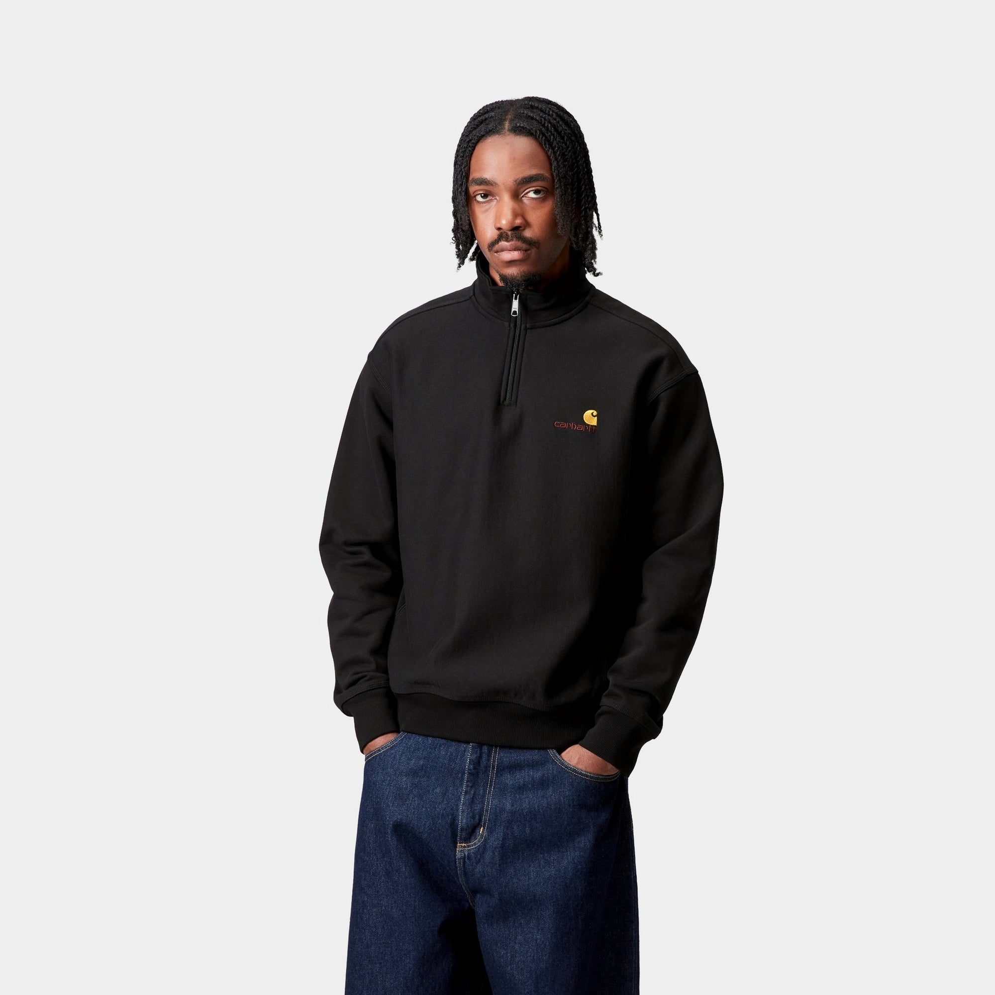 Half Zip American Script Sweatshirt for Men & Women | Black Pullover Hoodie - Casual Streetwear for Fall & Winter | Perfect for Gym, Running, and Everyday Wear