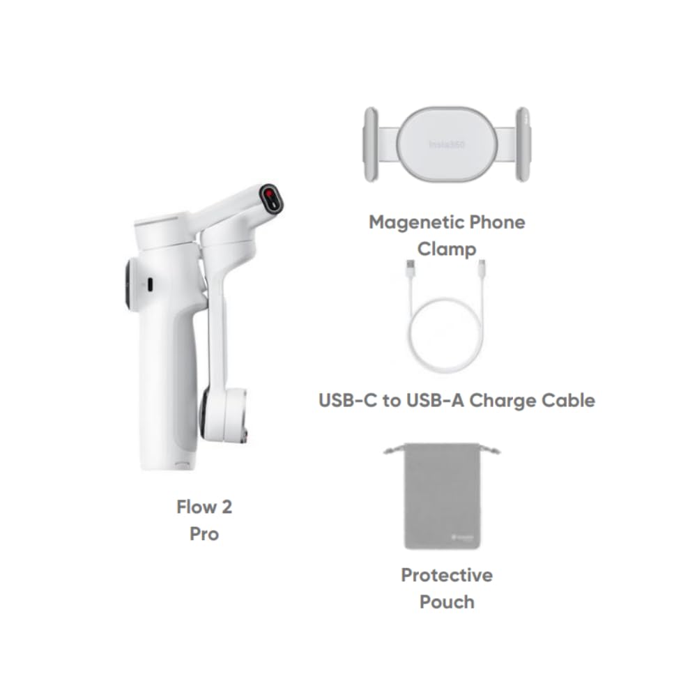 Insta360 Flow 2 Pro White - AI Smartphone Stabilizer with Auto Tracking | 3-Axis Gimbal for iPhone & Android | Built-in Tripod & Selfie Stick | Foldable & Portable | Perfect for Vlogging, Travel & Live Streaming