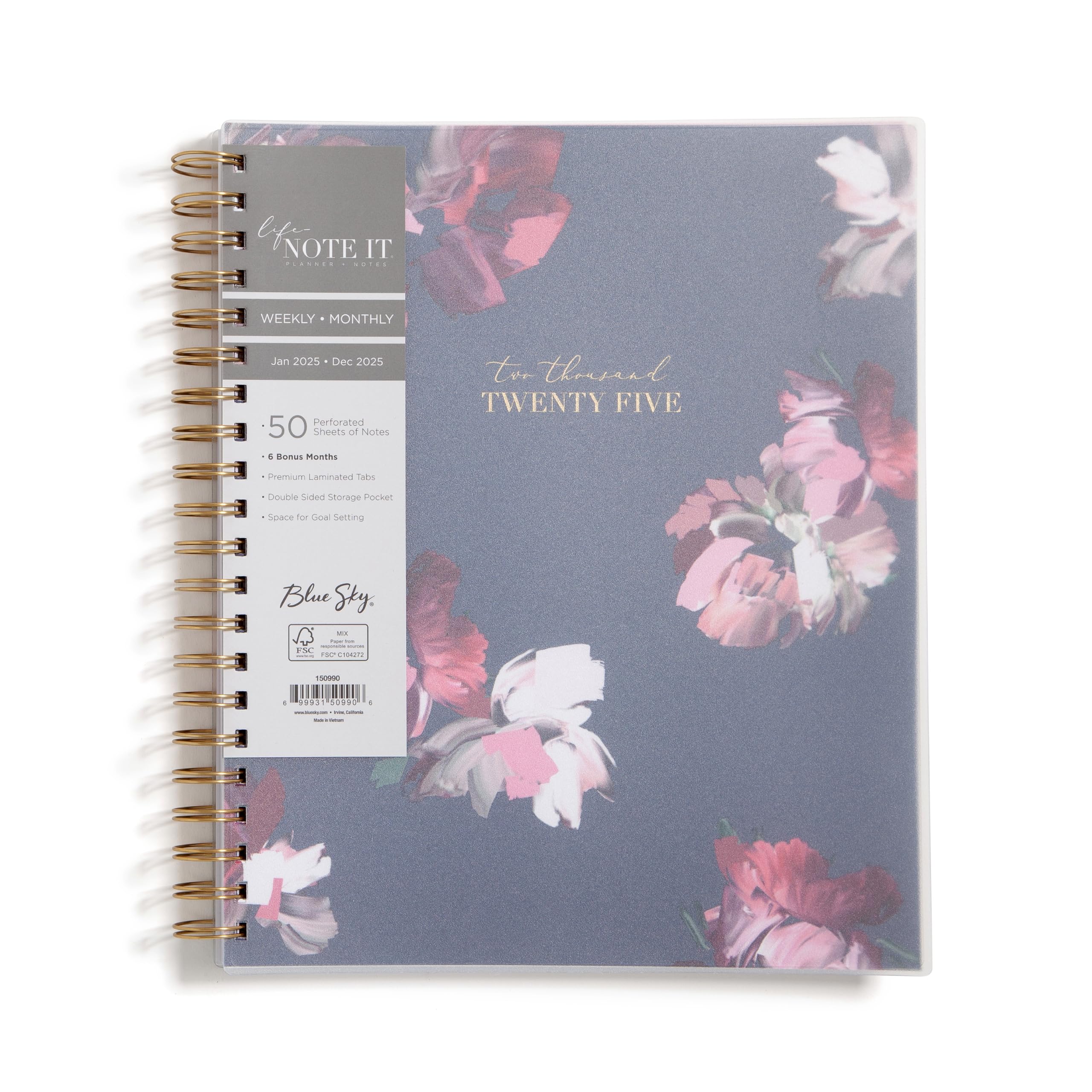 Blue Sky Life 2025 Weekly & Monthly Planner - 8.5 x 11 Inch Wirebound Notebook with Frosted Cover, Laminated Tabs & Storage Pocket - Perfect for Office, School & Personal Organization (Leah Design)
