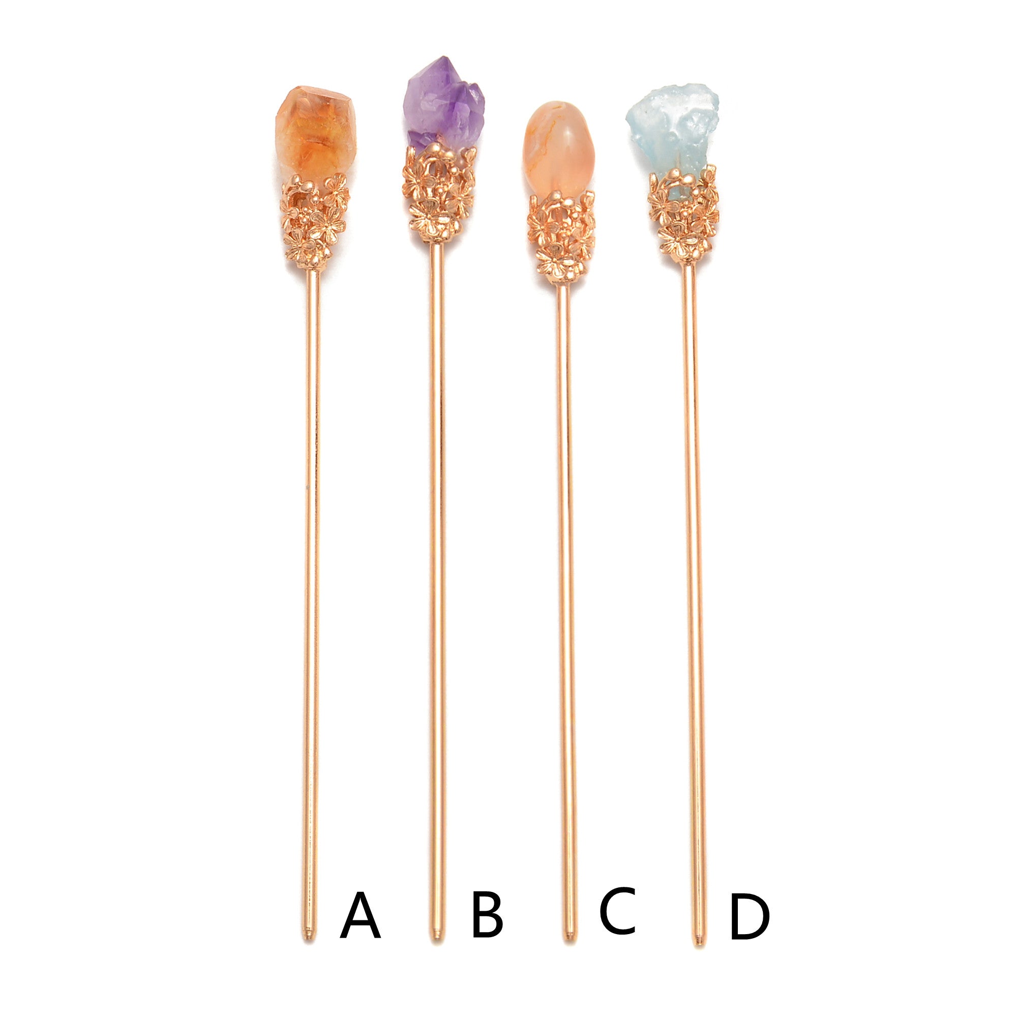 Elegant Copper Gold Electroplated Gemstone Hairpin - 160mm Vintage Hair Accessory for Women | Perfect for Weddings, Parties & Special Occasions