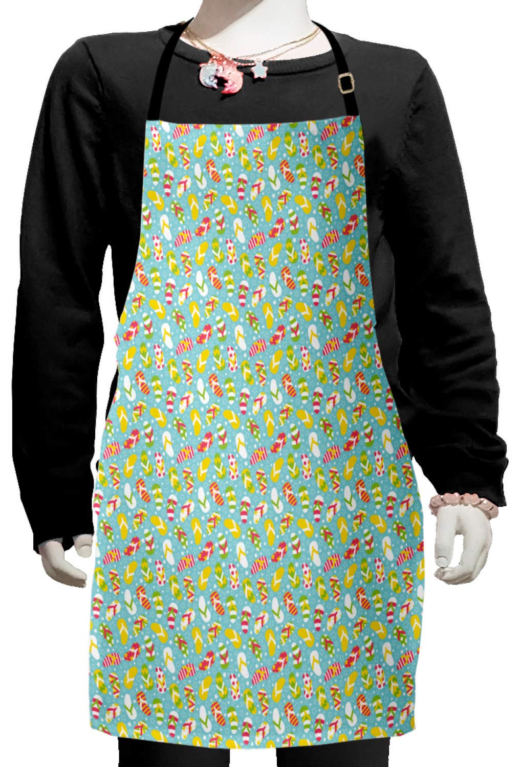 Ambesonne Flip Flop Apron - Colorful Star Pattern Adjustable Ties Baking & Painting Apron for Women - Perfect for Kitchen, BBQ, Arts & Crafts, Pottery Studio