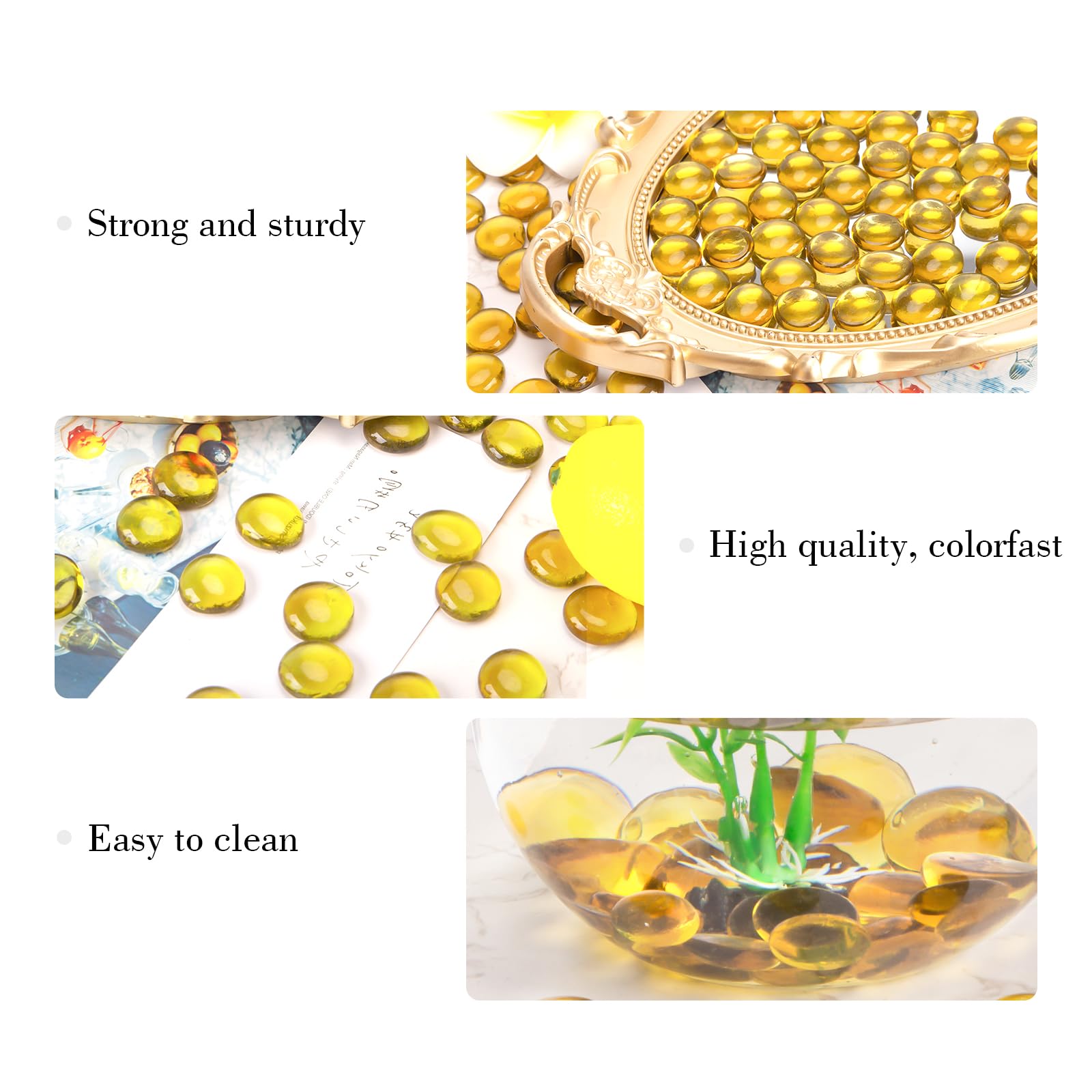 DomeStar 2LB Yellow Flat Glass Marbles - Decorative Vase Fillers, Aquarium Pebbles for Fish Tanks, DIY Craft Supplies, Table Scatter Decor - Perfect for Home Decor, Wedding Centerpieces & Terrarium Design