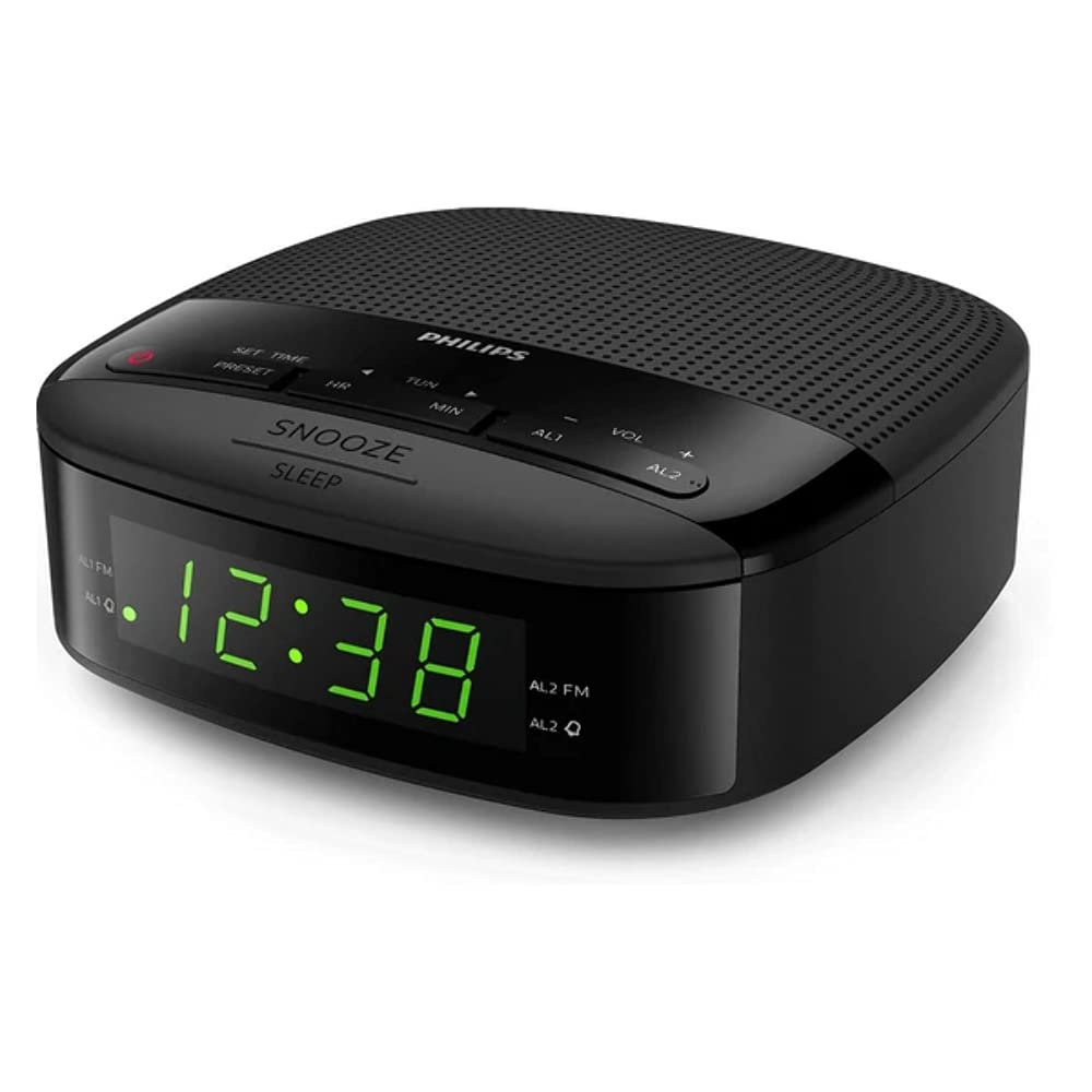 Philips R3205/12 Digital FM Alarm Clock Radio with Dual Alarms, Sleep Timer, 10 Presets & Backup Battery - Compact Design for Bedroom, Office & Travel