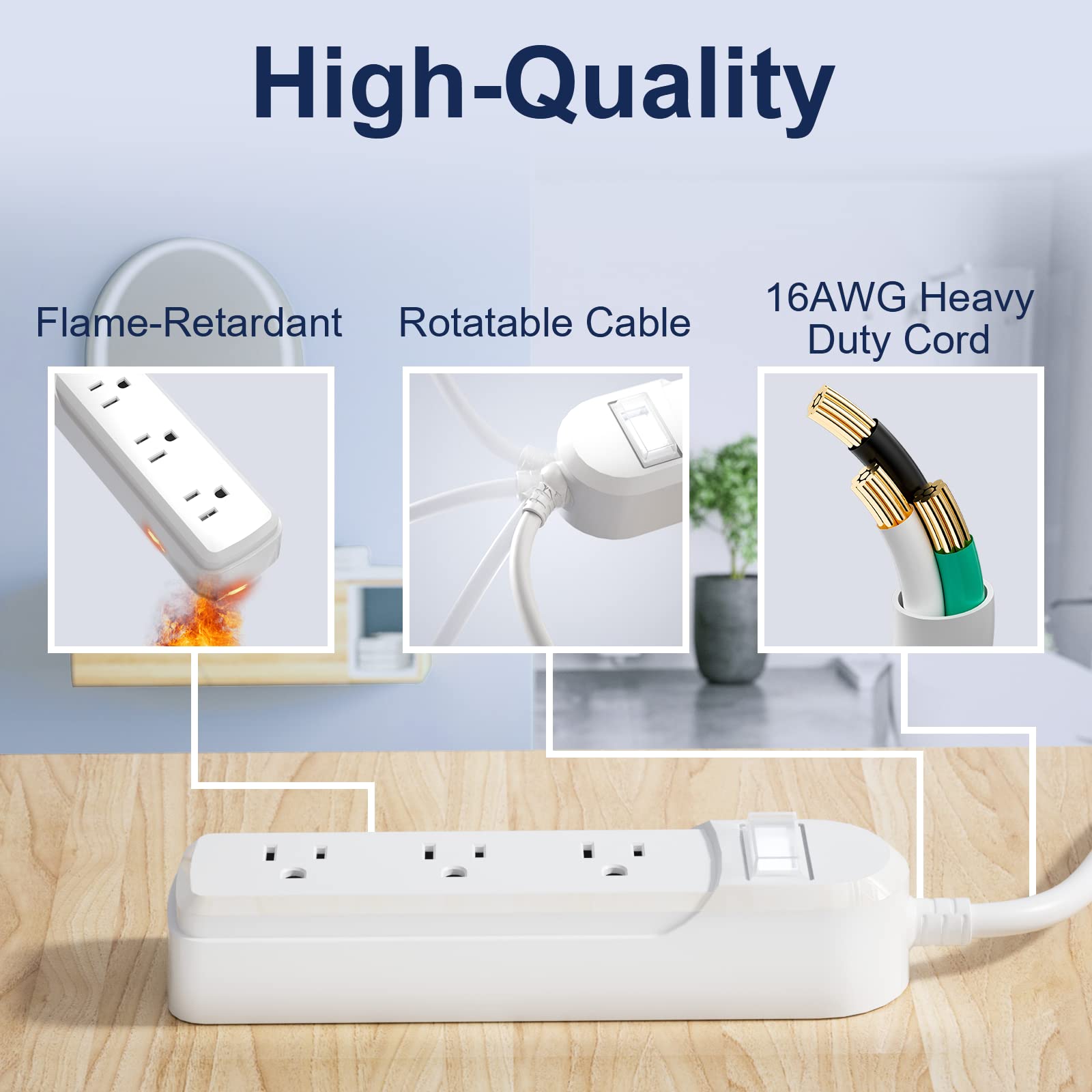 **Weatherproof Outdoor Power Strip - 10 FT Extension Cord with 3 Outlets, 1875W Overload Protection & Shock Prevention - Ideal for Kitchen, Patio, Christmas Lights & Outdoor Decor (White)**