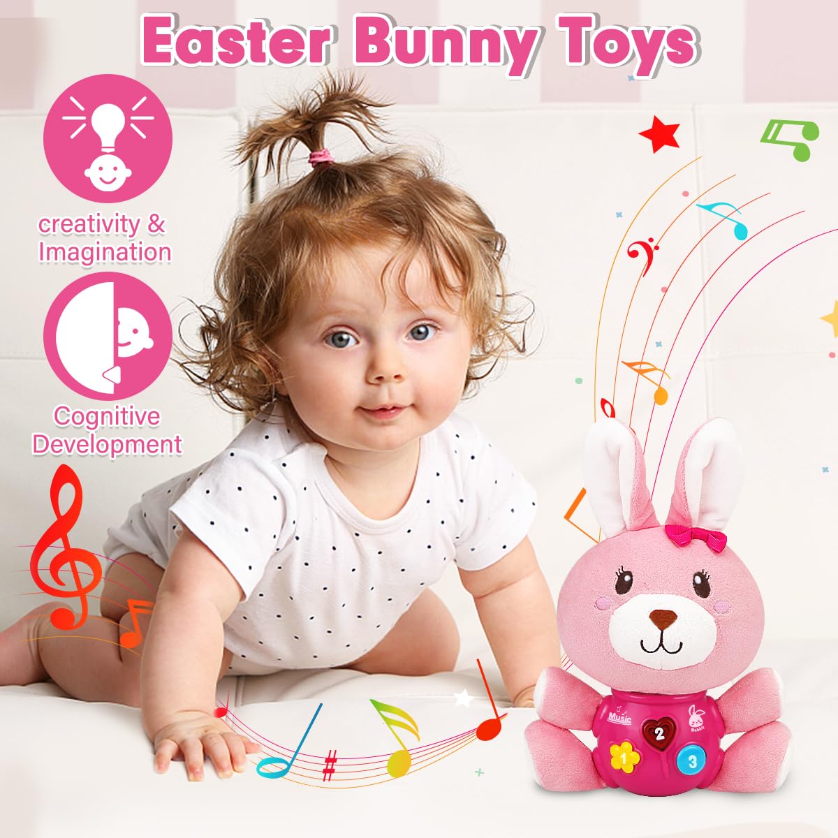 Soft Musical Easter Bunny Plush Toy for Babies 0-12 Months - Cuddly Stuffed Animal with Gentle Music - Perfect Easter Gift for Newborns, Infants & Toddlers (Girls & Boys) - Great for Nursery Decor, First Easter Celebration & Sensory Play