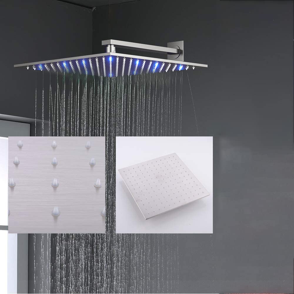 KATAIS 12 Inch LED Rainfall Shower System - Brushed Nickel Wall Mount Thermostatic Shower Faucet Combo Set for Modern Bathroom | Perfect for Spa-Like Experience & Water Conservation