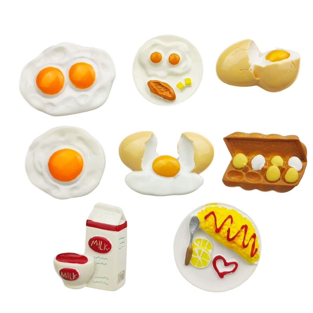 8-Piece 3D Resin Refrigerator Magnets Set - Breakfast Egg Series, Cute Kitchen Decor, Fridge Magnetic Stickers for Photos & Notes, Perfect for Home, Office & Dorm Room Organization
