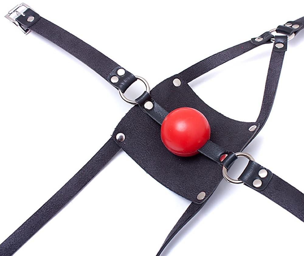 Adjustable Breathable BDSM Bondage Head Harness with Mouth Ball Gag - Black Adult Restraint Mask for Submissive Play - Perfect for Roleplay, Sensory Deprivation & Kinky Sex Toys (One Size Fits All)