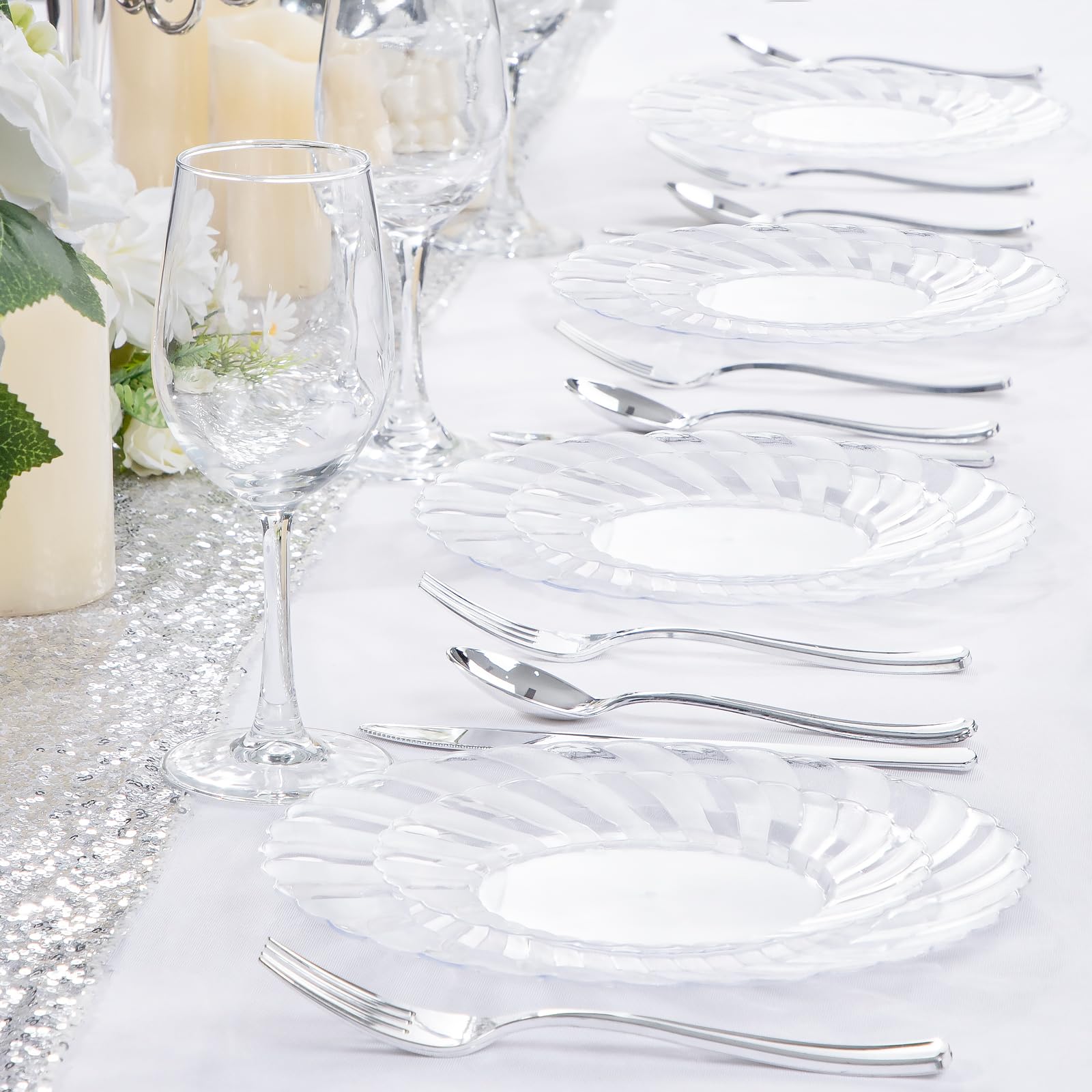 100-Pack 9 Inch Clear Plastic Plates - Durable Reusable & Washable Disposable Plates for Parties, Weddings, Travel - Premium Shatterproof Dinnerware for Birthdays, Events & Celebrations - Ideal for BBQs, Picnics & Catering Services