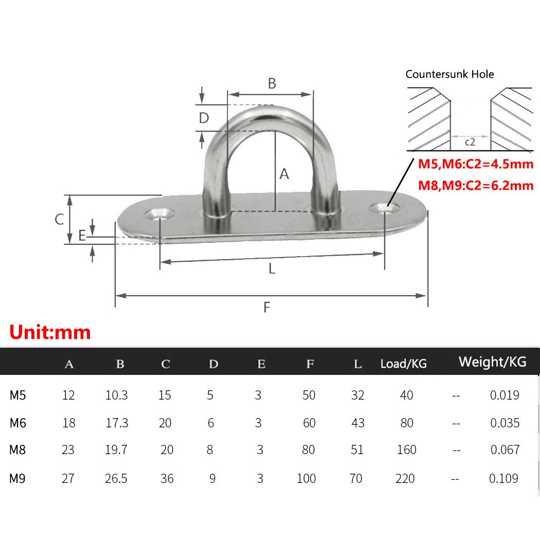 Heavy Duty 304 Stainless Steel Ceiling & Wall Mount Hook 5mm (3/16
