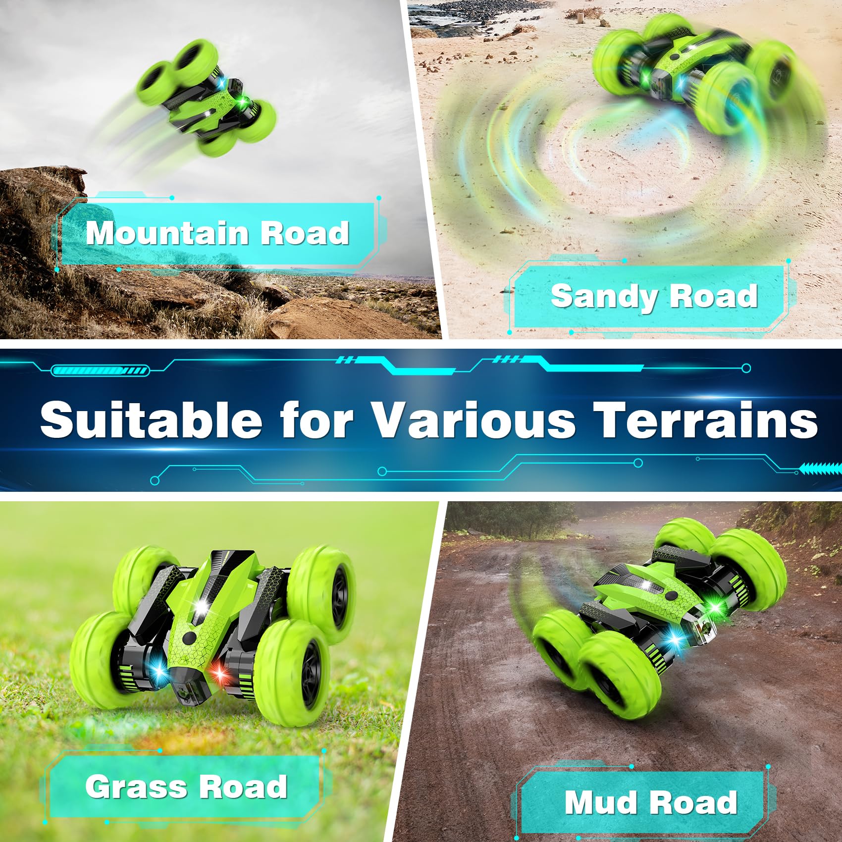 2.4Ghz RC Stunt Car - 360° Rotating Truck with Headlights & Music for Kids Outdoor Play