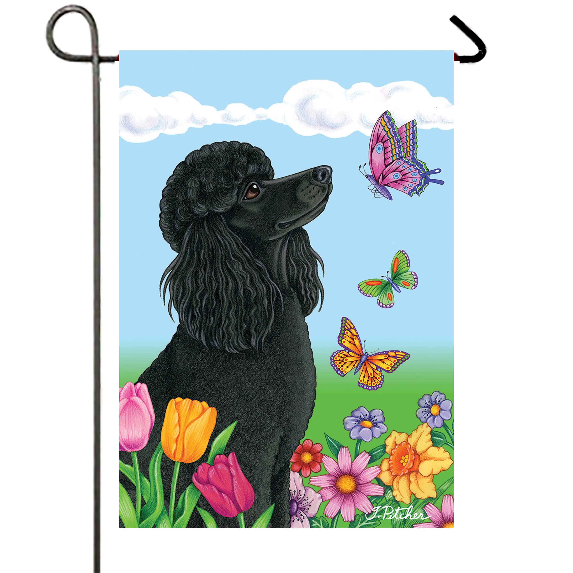Premium Black Poodle Butterfly Garden Flag - Best of Breed Outdoor Decoration for Yard, Patio & Spring Garden Decor