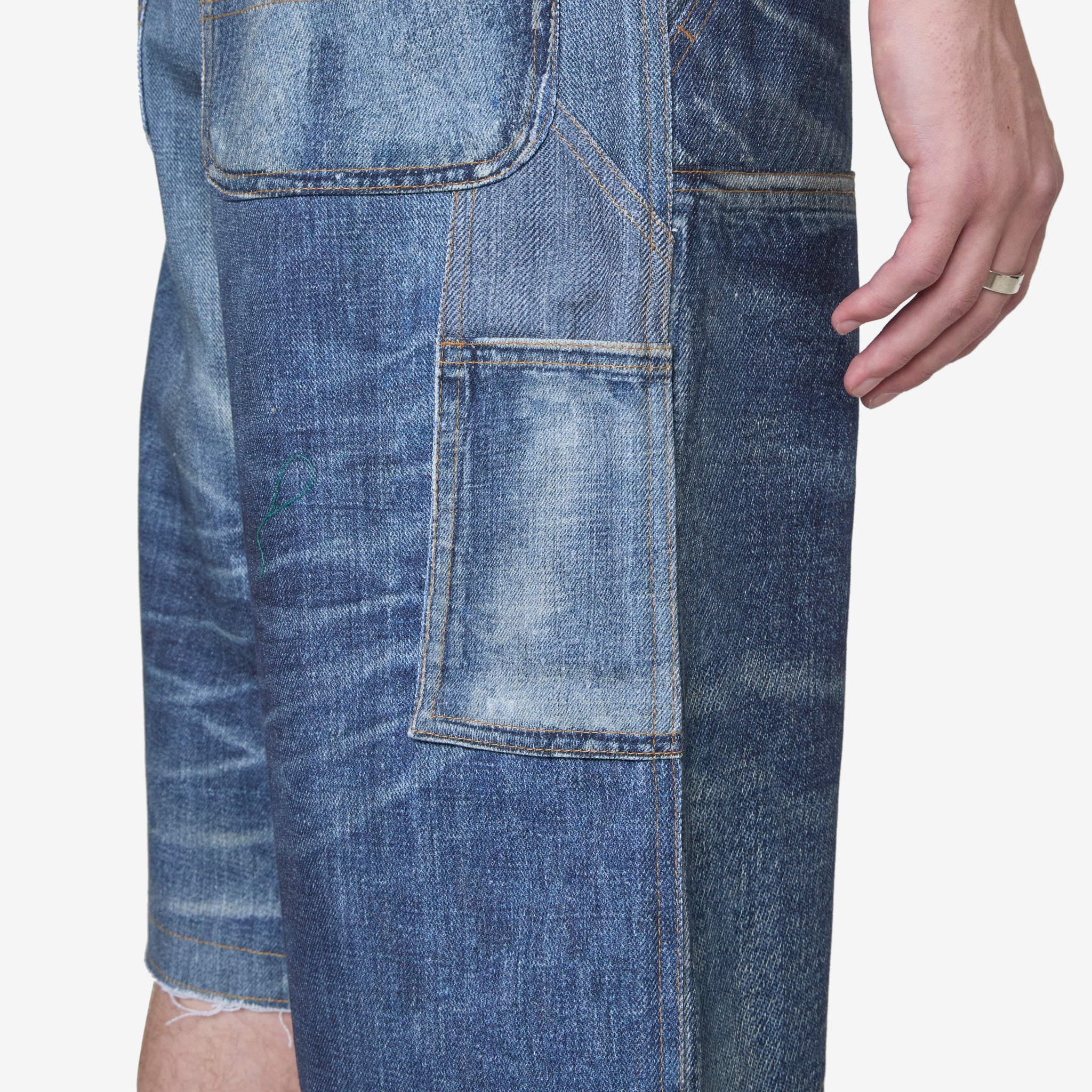 Stylish Denim Trompe L'oeil Double Knee Shorts in Blue - Perfect for Casual Outfits and Streetwear Fashion