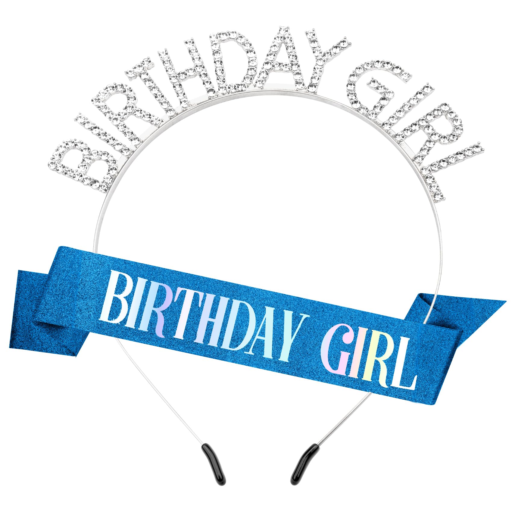 Glitter Deep Blue Birthday Sash & Rhinestone Crown Set for Women - Birthday Girl Princess Tiara & Sash Accessories - Perfect for Birthday Parties, Quinceañeras & Special Celebrations