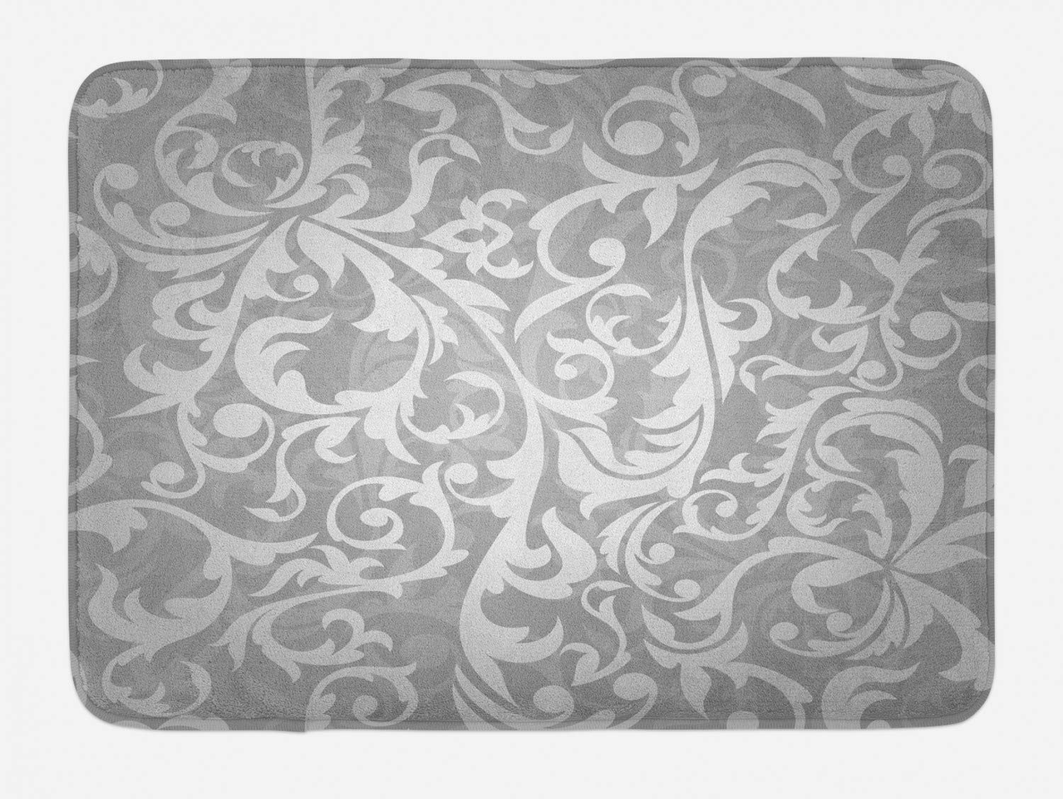 Ambesonne Non-Slip Plush Bath Mat - Victorian Style Large Leaf Floral Swirl Abstract Vintage Print, 30.2x20 Inches, DimDimgrey - Perfect for Bathroom Decor & Safety