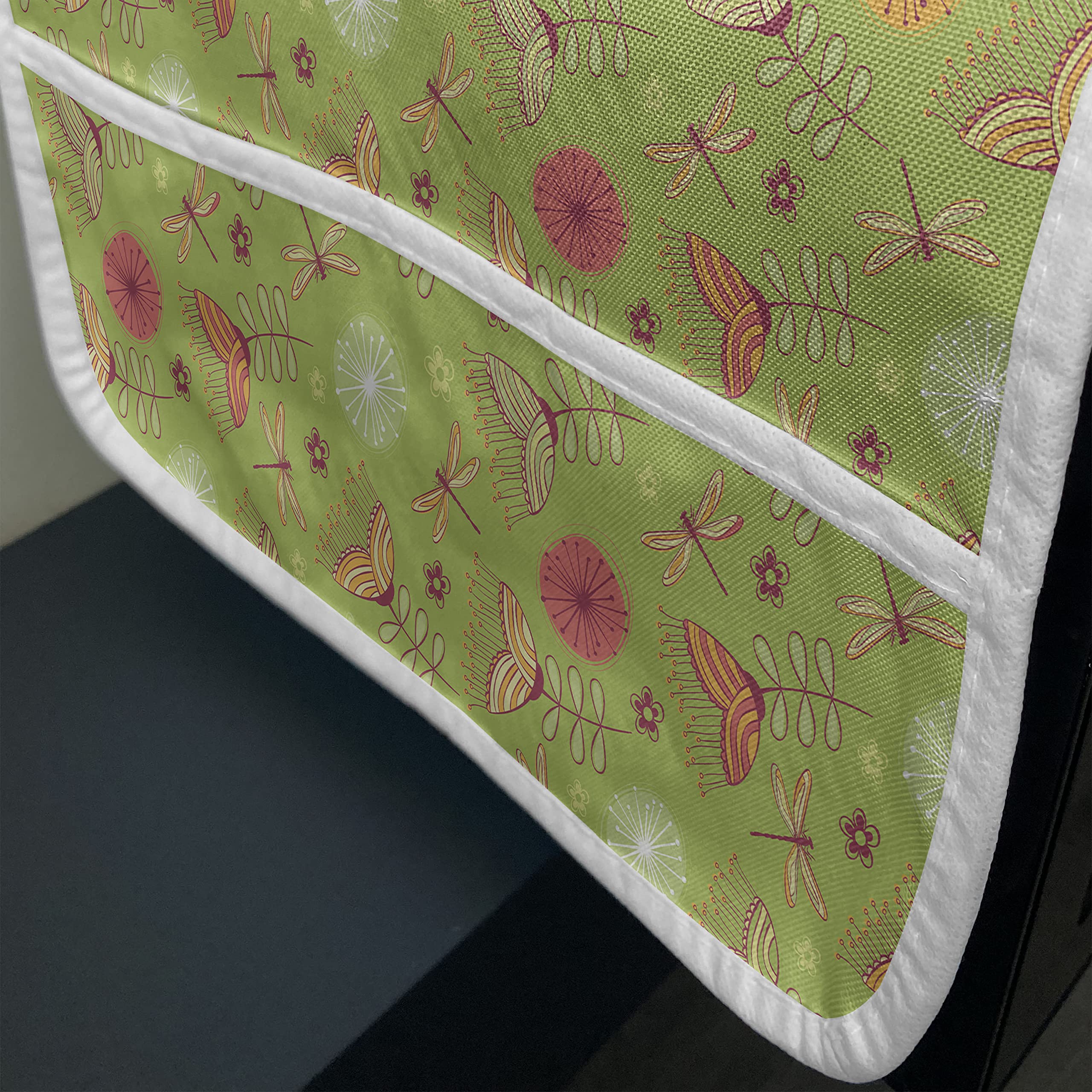 Ambesonne Dragonfly Microwave Oven Cover - Bluebell Flower & Peony Boho Retro Print, Water Resistant Kitchen Organizer with Pockets, 36