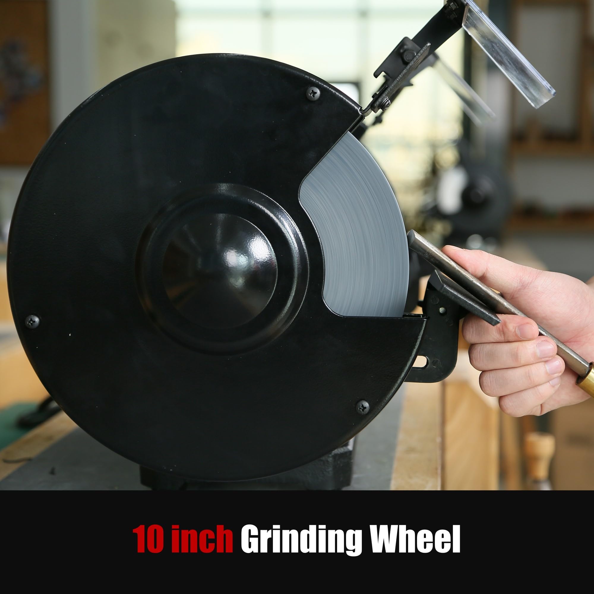 BUCKTOOL 1.5HP 10 Inch Low Speed Bench Grinder - 1750 RPM Table Grinder with 13A Motor, High Precision Wobble-Free Wheel for Metal & Woodworking - Perfect for Sharpening Tools, Knives & DIY Projects