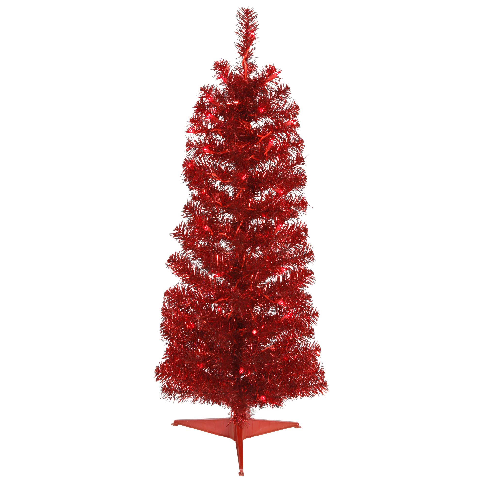 Vickerman 3ft Red Pencil Artificial Christmas Tree with LED Lights - Pre-Lit Faux Holiday Tree for Indoor Christmas Decor - Perfect for Living Room, Office & Holiday Party Decoration
