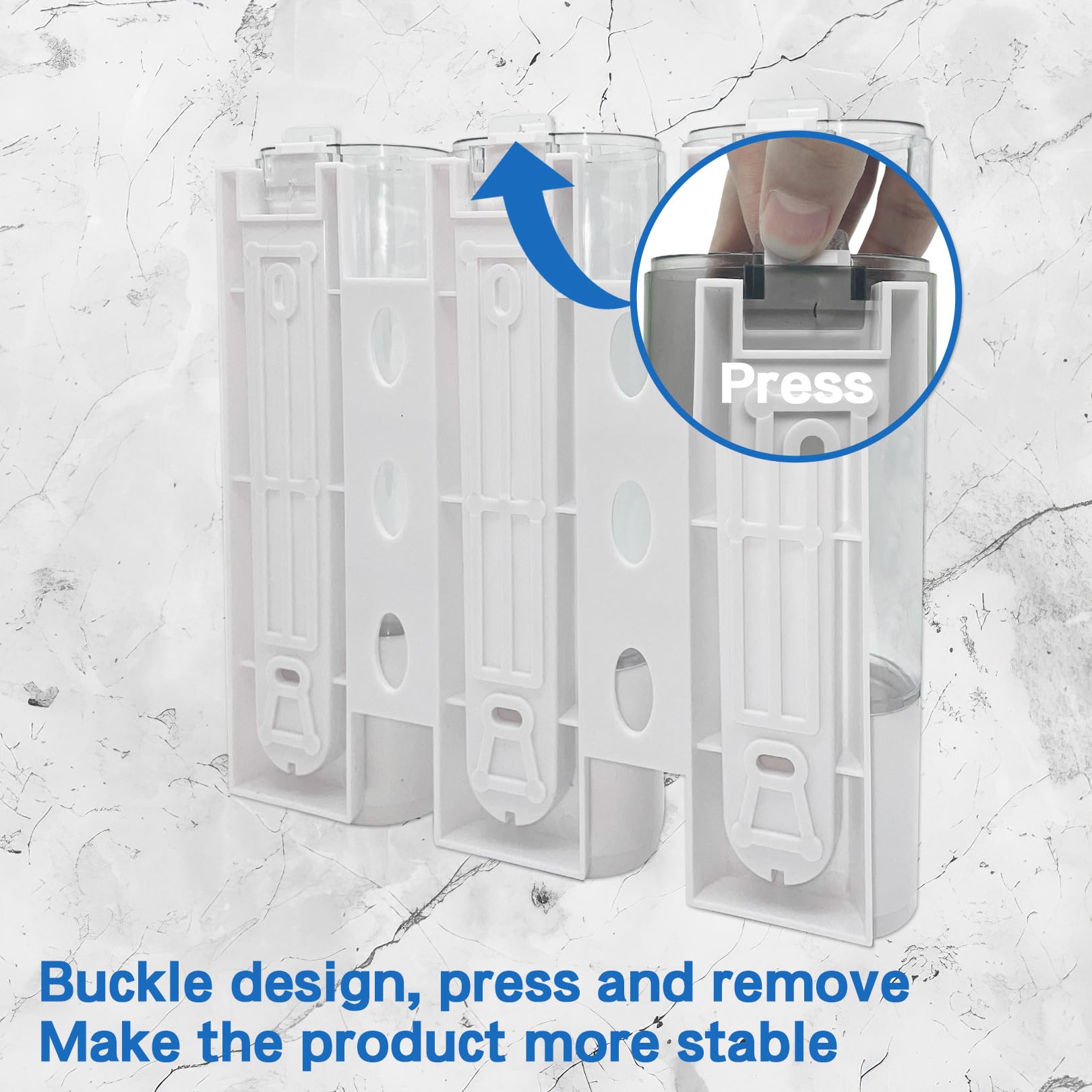 3-Chamber No-Drill Shower Dispenser for Shampoo, Conditioner & Body Wash - Wall Mounted (3 × 10.15oz) - Perfect for Bathroom Organization & Space Saving - White