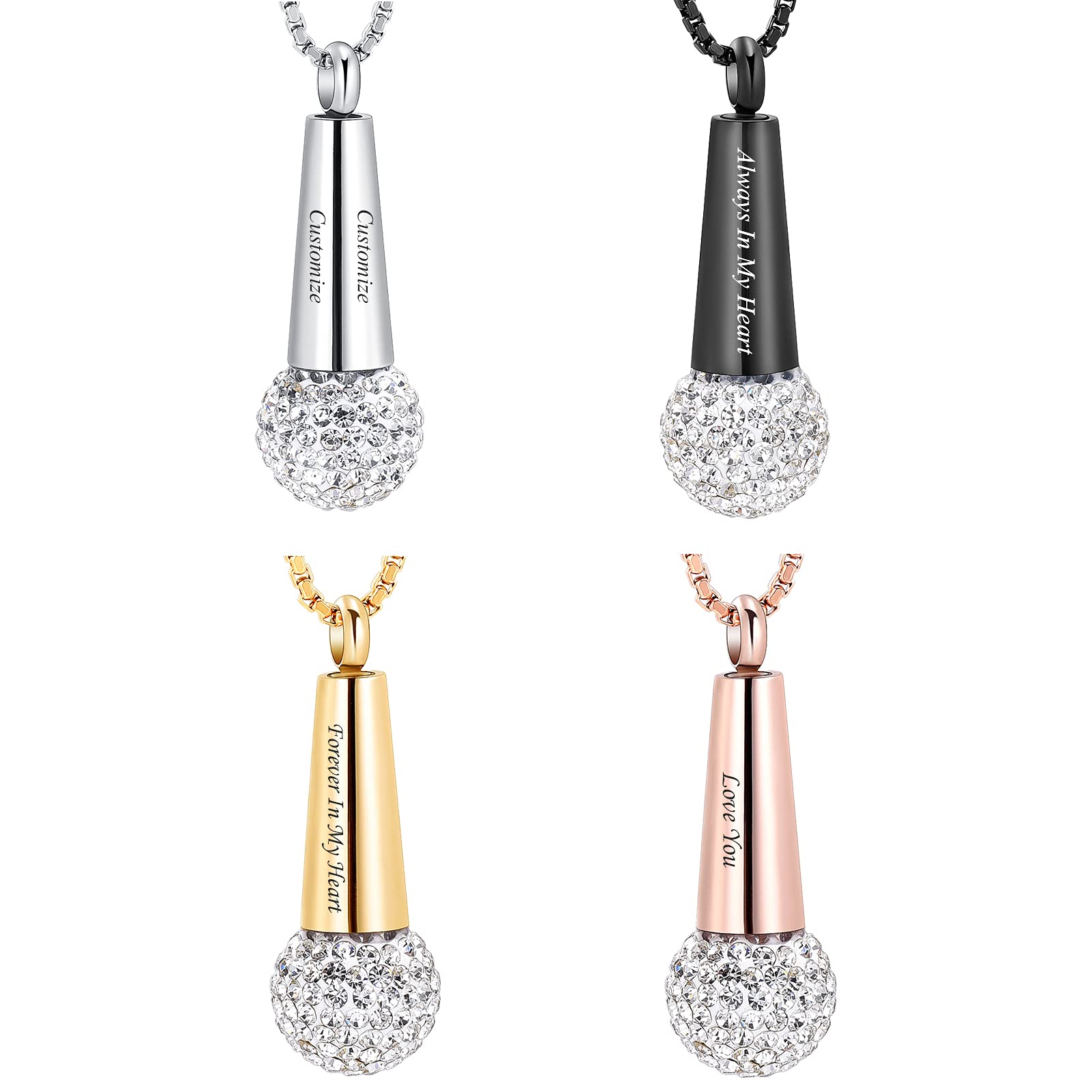 Zeqingjw Cremation Jewelry - Stainless Steel Memorial Urn Pendant Necklace with Crystal for Ashes | Keepsake for Loved Ones | Perfect for Remembrance, Funerals & Special Occasions
