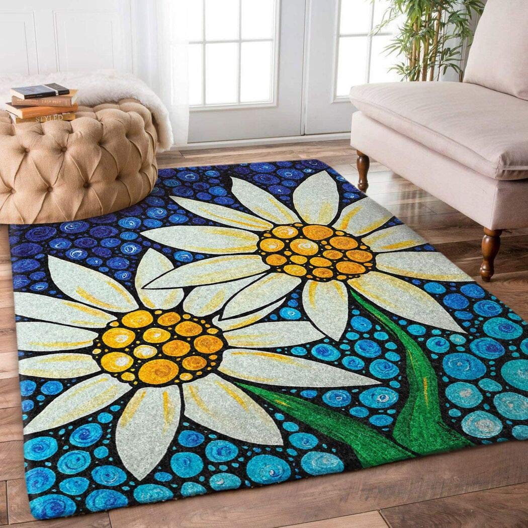 Non-Slip Daisy Pattern Area Rug - Soft Washable Rug for Hallway, Bedroom, Bathroom, Living Room & Outdoor Use - Perfect for Home Decor and Floor Protection