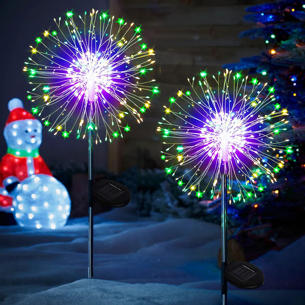 120 LED Solar Firefly Lights 2 Pack - 8 Lighting Modes Waterproof Outdoor Garden Lights with Firework Effects for Yard, Patio, Pathway & Landscape Decoration (Multicolor) - Perfect for Evening Gatherings, Romantic Ambiance & Holiday Decor