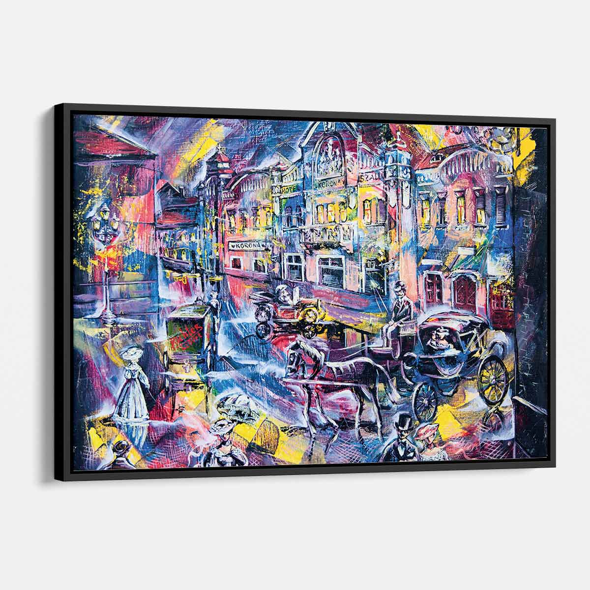 Blue City at Night Wall Art Canvas Print - Modern Urban Landscape Painting for Living Room, Bedroom & Office Decor