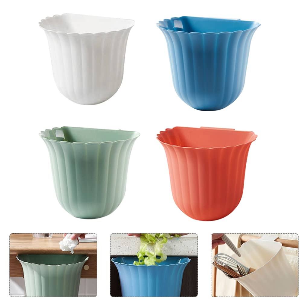 DOITOOL 4pcs Multi-Color Mini Hanging Trash Can for Kitchen Cabinet Door - Compact Garbage Bin for Home, Office, and RV Use