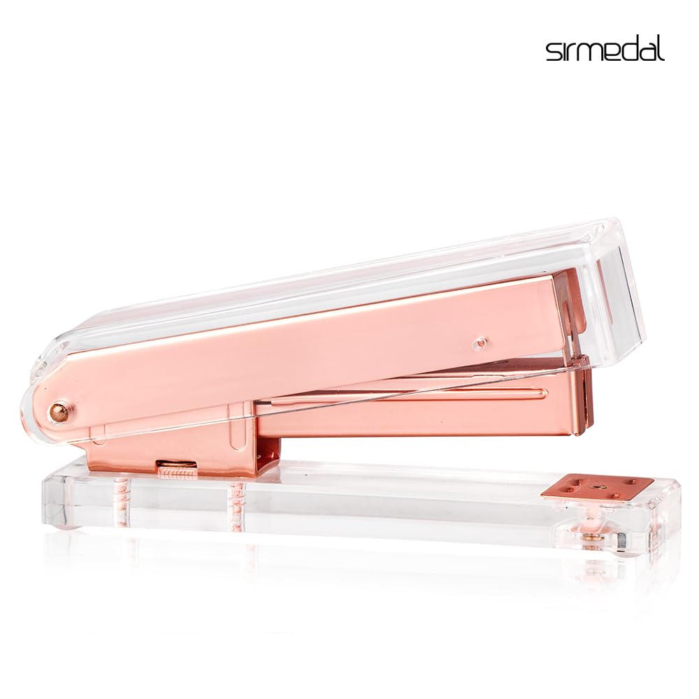 Elegant Ultra Clear Acrylic Rose Gold Desktop Stapler with 1000 Staples - Premium Office Supplies for Desk Organization & Paperwork (Rose Gold) - Perfect for Home Office, School & Workplace Use