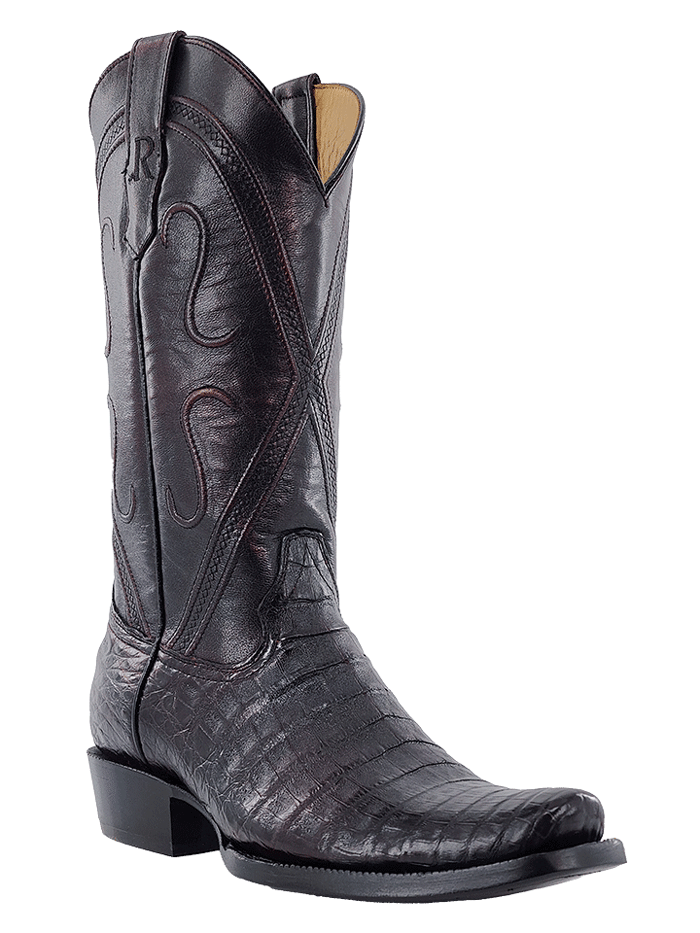 R.Watson RW2002 Genuine Caiman Belly Western Boots for Men - Black Cherry | Comfortable & Stylish Cowboy Boots for Riding, Dancing & Casual Wear