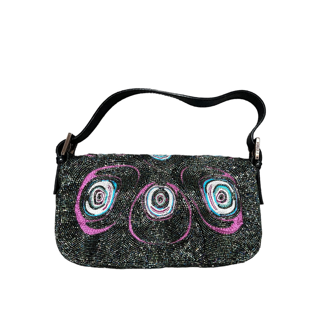 FENDI Embroidered Peacock Feather Beaded Baguette Bag - Luxury Evening Clutch for Parties & Special Occasions