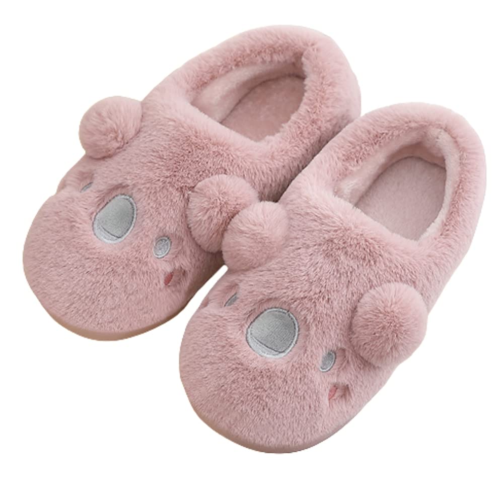 Women's Fuzzy Koala Slippers - Memory Foam Winter House Shoes for Indoor/Outdoor Comfort