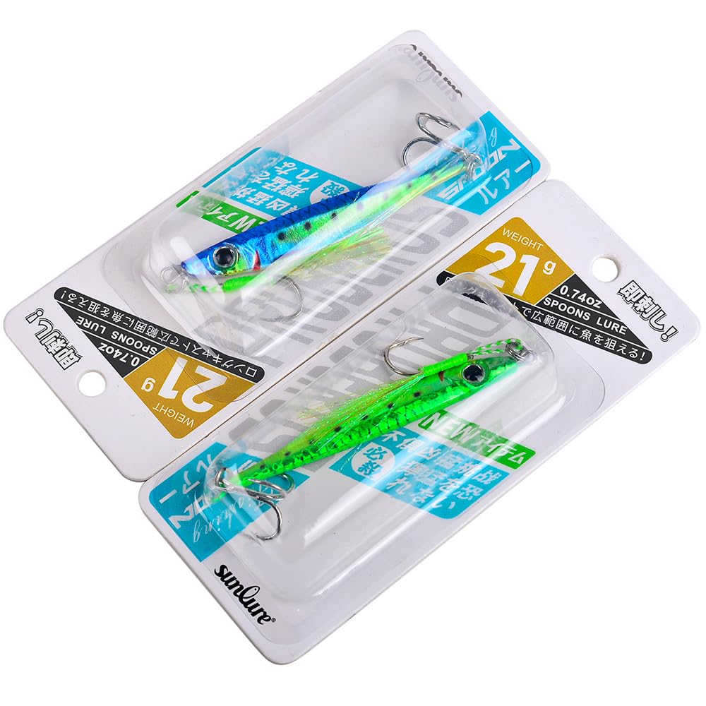 Sunlure Saltwater Fishing Jigs Set - 5pcs Vertical & Slow Pitch Jigging Spoons with Assist Hooks for Bass, Blade Baits & Paillette Artificial Lures - Perfect for Deep Sea, Offshore & Freshwater Fishing Adventures