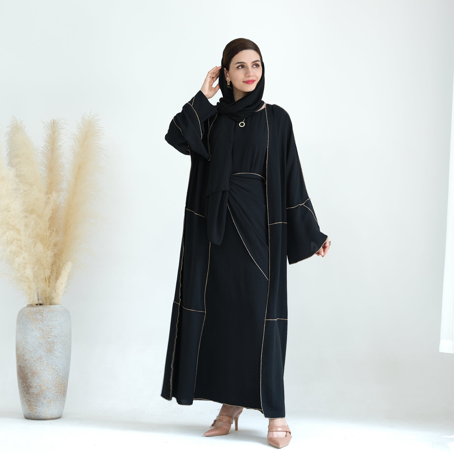 Nadia 4 Piece Abaya Set - Black | Modest Islamic Prayer Dress for Women | Perfect for Eid, Mosque & Special Occasions